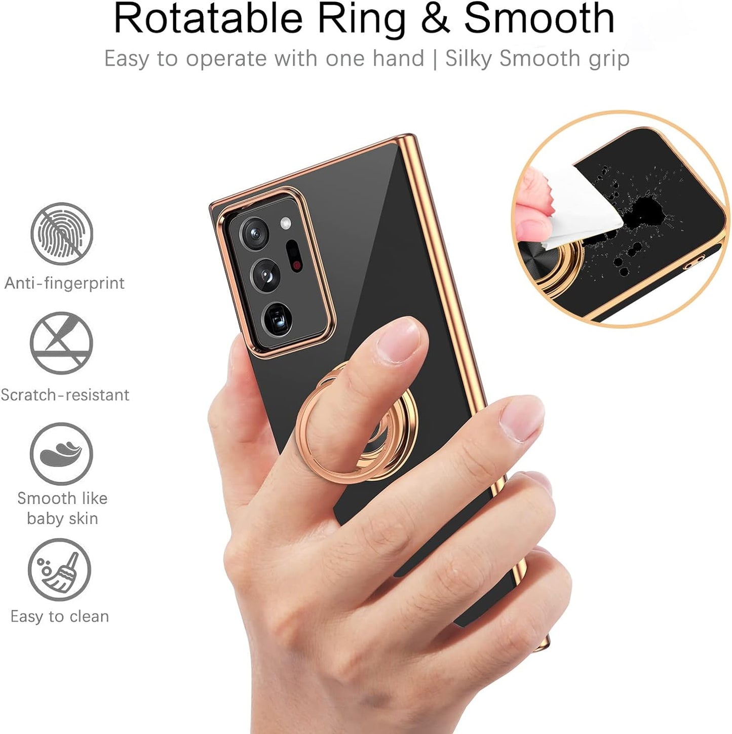 VENINGO Note 20 Ultra Case, Galaxy Note 20 Ultra Case, Slim Fit Soft 360° Ring Holder Kickstand Magnetic Car Mount Supported Shockproof Protective Cover for Samsung Note 20 Ultra 5G 6.9", Black/Golden  VENINGO   