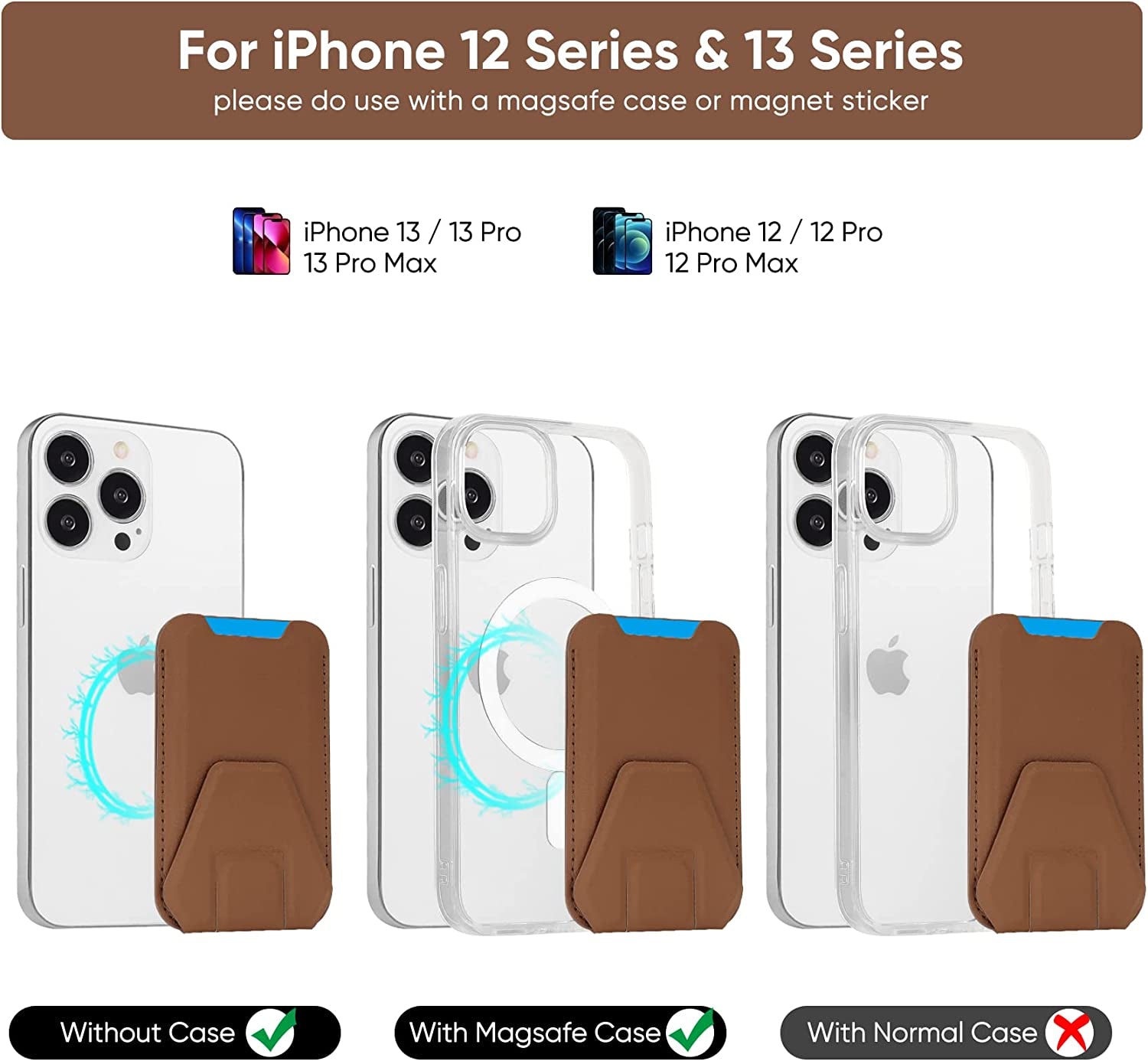 Magnetic Card Wallet Holder for Apple Magsafe, Magnetic Stand Card Holder Compatible Iphone 12 Pro|Max Iphone 13 Pro|Max Magsafe Wallet, Mag Safe Leather Wallet for Iphone 13 Iphone 12 Series, Brown  TopMade   