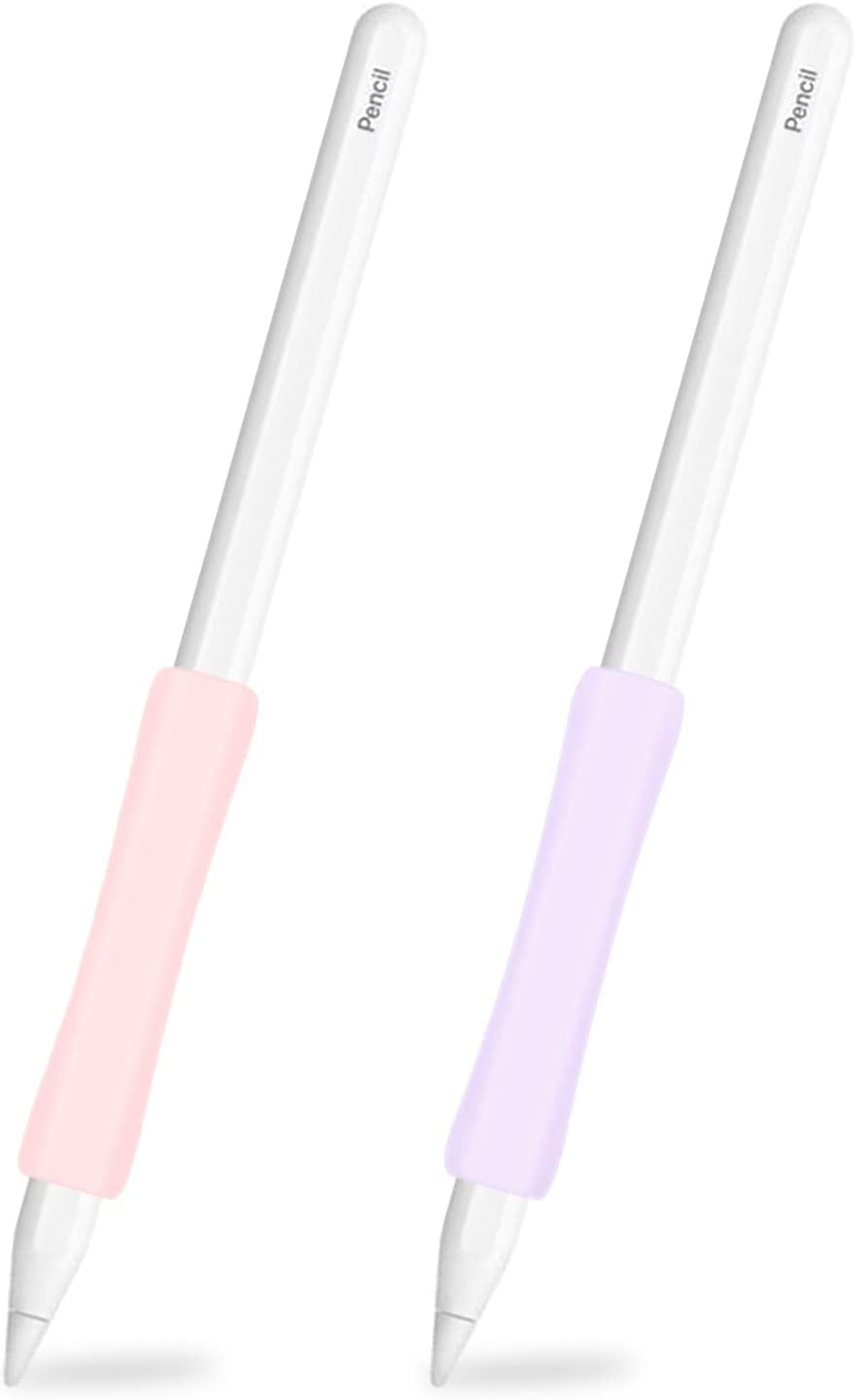 Proelife 2-Pack Ergonomics Grip Holder for Apple Pencil 2Nd Gen Stylus Accessory Slim Silicone Protective Sleeve Cover Holder without Interference for Apple Pencil 2 Magnetic Charging (Pink/Purple)  ProElife   