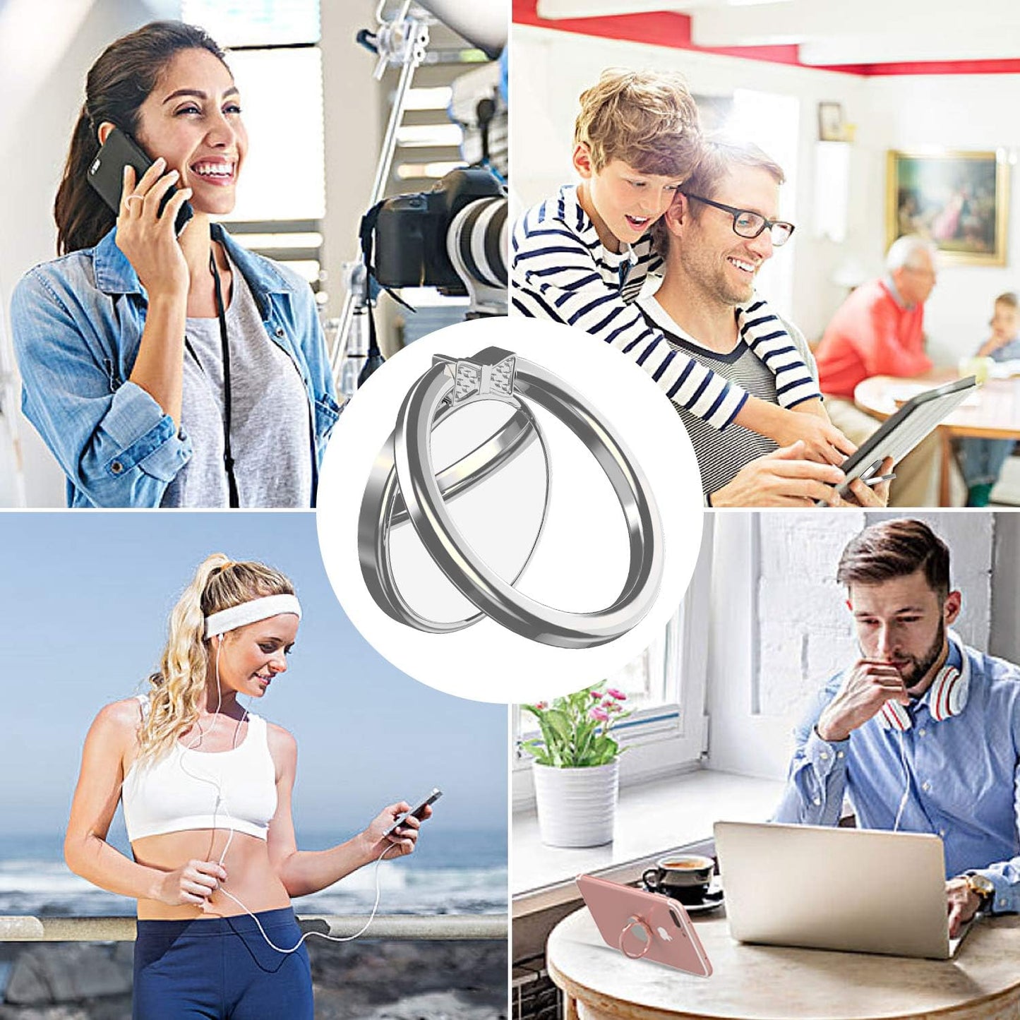 Finger Ring Stand, ICHECKEY Phone Ring Kickstand 360° Rotation Metal Grip Holder for Magnetic Car Mount Compatible with All Smartphone, Ipad, Tablet - Rose Gold/Silver (Rose2Pcs)  ICHECKEY   