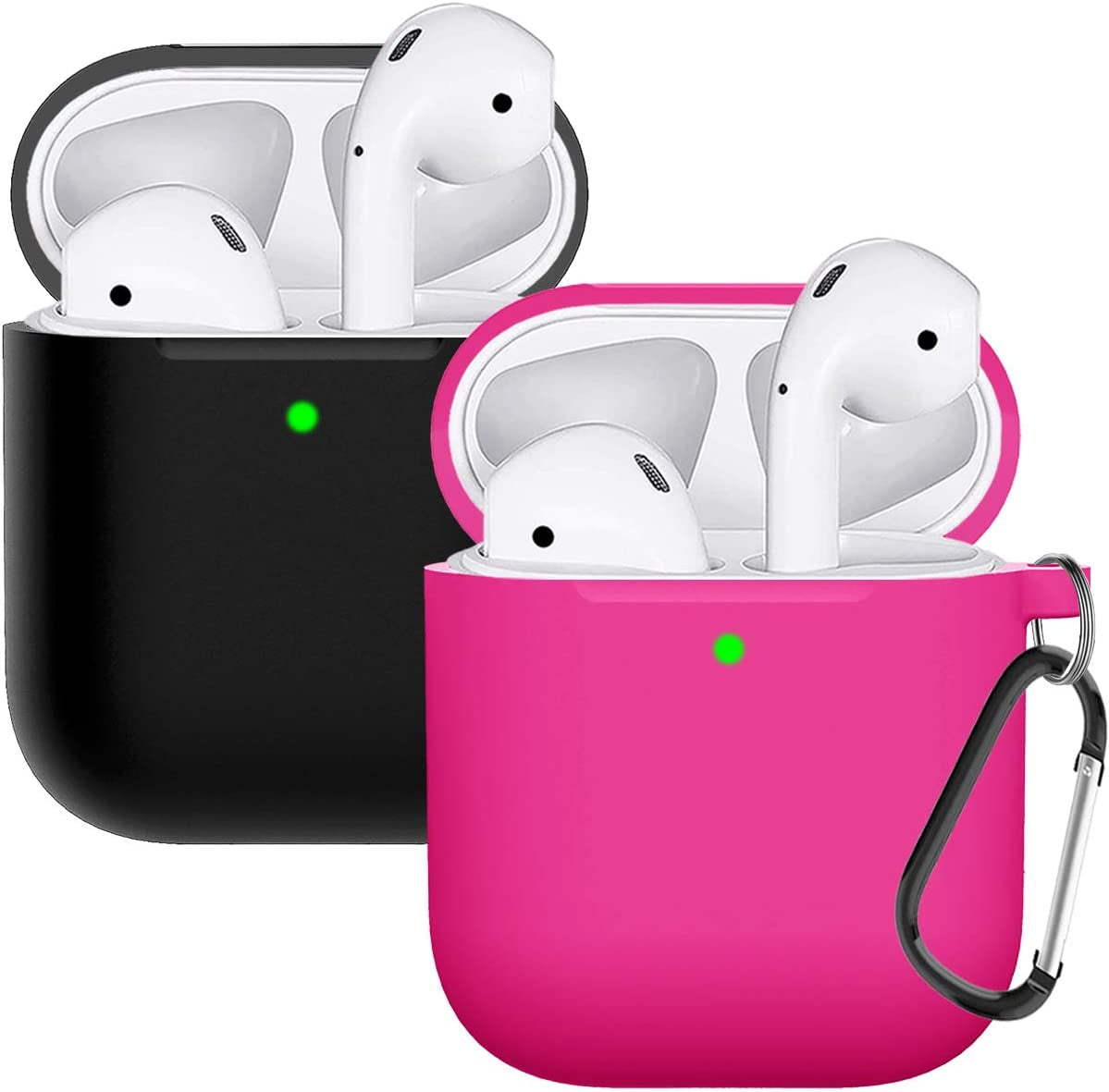 Compatible with Airpods Case Cover Silicone Protective Skin for Airpods Case 2&1 (2 Pack) Black/Sand Pink  Doboli Black/Rose Pink  