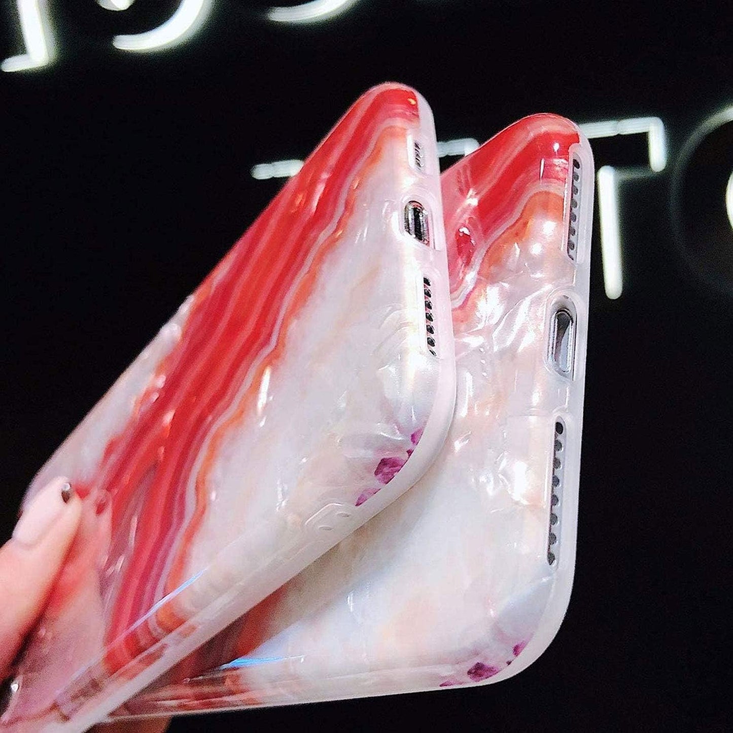 J.West Galaxy S21 plus Case 5G 6.7-Inch, Luxury Sparkle Red Agate Marble Print Translucent Clear Glitter Pearly Design Soft Silicone Cover for Women Girls Slim TPU Sturdy Protective Phone Case Red  J.west   