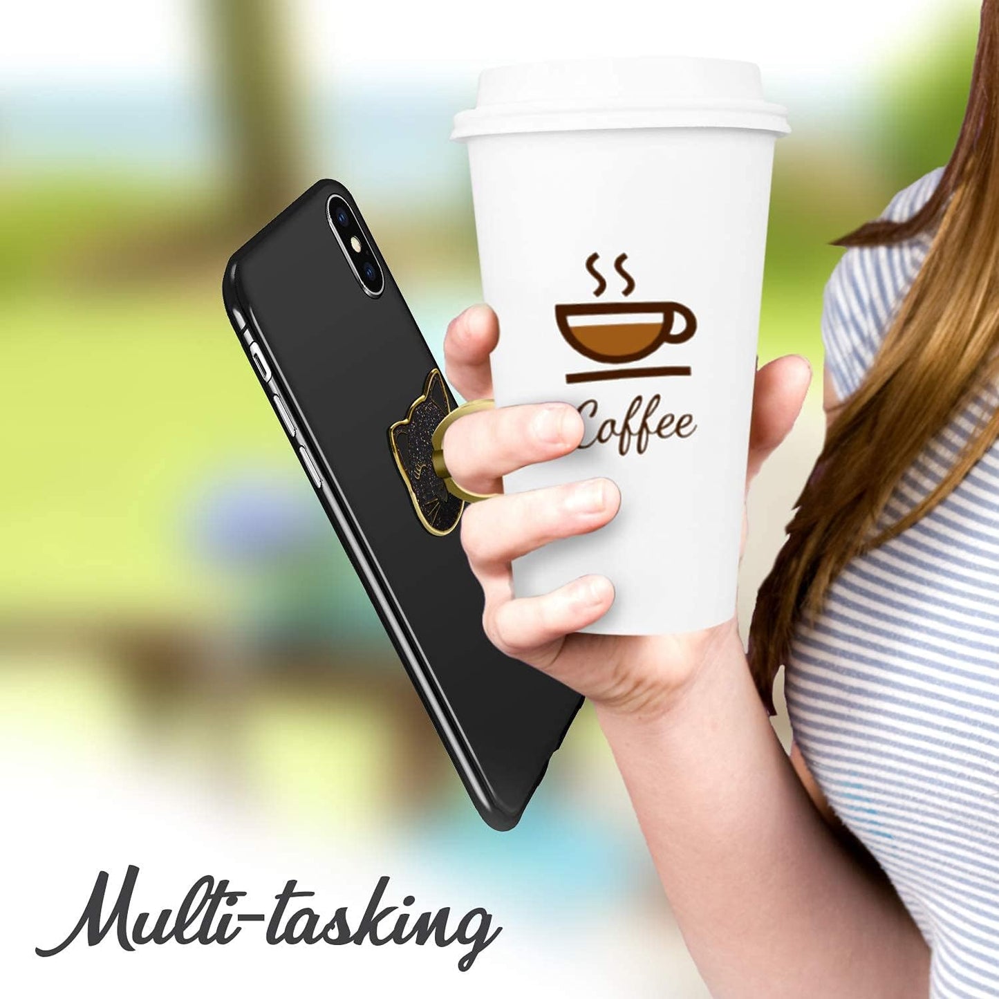 Cellphone Ring Holder Finger Kickstand (2 Pack) - Ifab 360° Rotation/Sturdy/Reusable/Grip/Stand/ Universal - Compatible with All Smartphones - Cat Black  ifab   