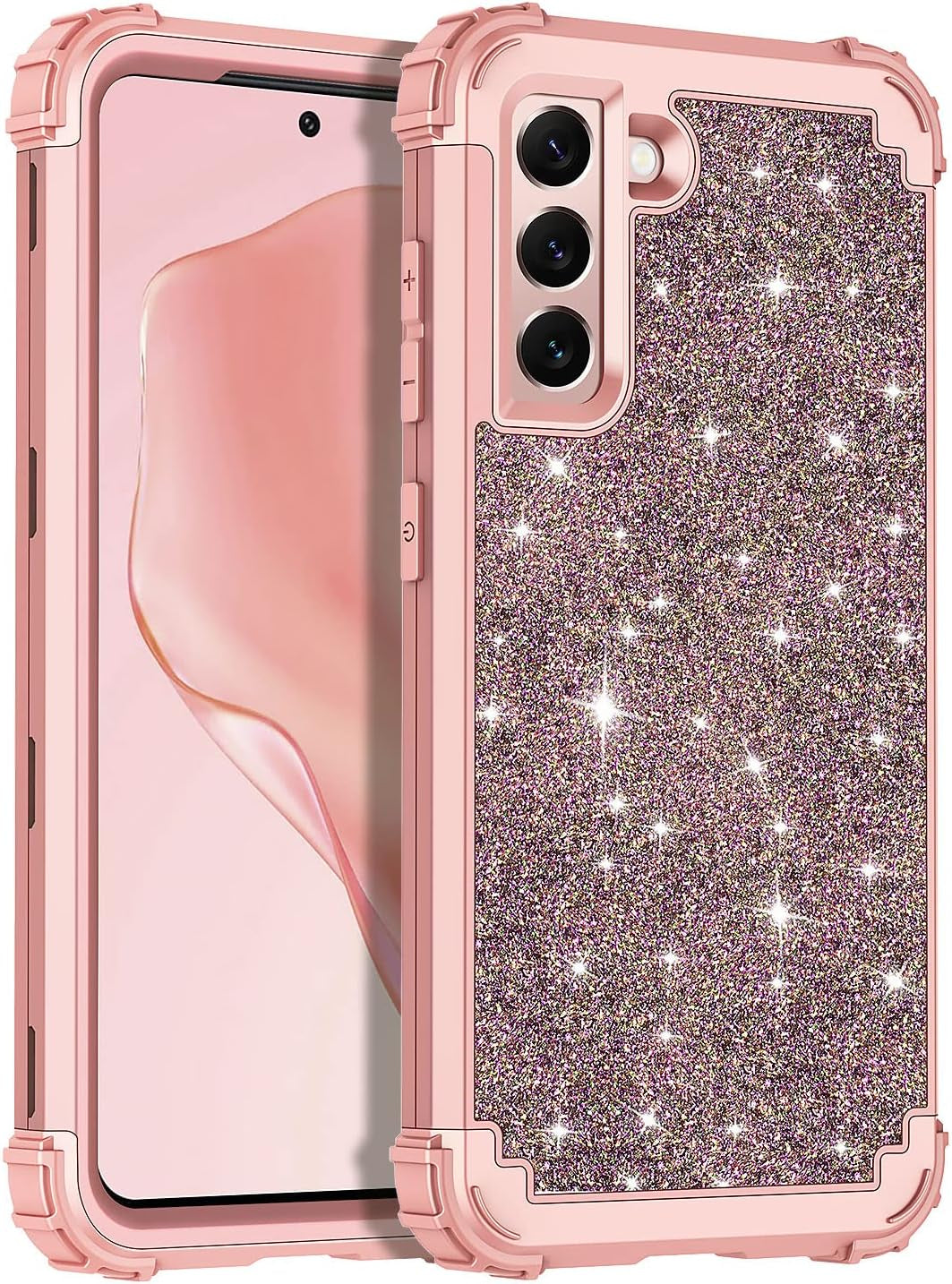 Casetego for Galaxy S21 5G Case,Floral Three Layer Heavy Duty Sturdy Shockproof Soft Tpu+Hard PC Protective Cover Case for Samsung Galaxy S21 5G 6.2 Inch,Orange/Black  Casetego Rose Gold  