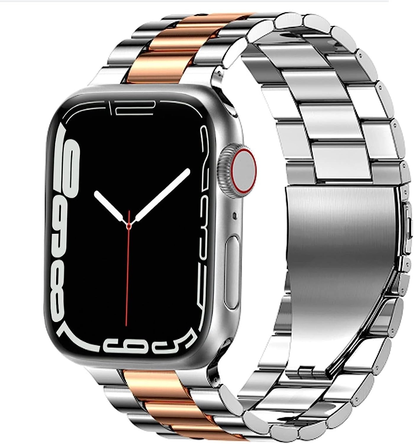 Fitlink Metal Band Compatible for Apple Watch Series 8 7 6 5 4 3 2 1 SE Apple Watch Ultra, Stainless Steel Waterproof Apple Watch Band for Apple Watch 38Mm 40Mm 41Mm 42Mm 44Mm 45Mm 49Mm for Women Men  Fitlink Silver+Rose 42/44/45/49 mm 