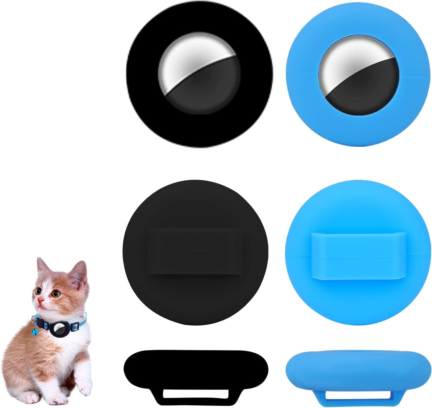 TOYMIS 2 Pcs Pet Collar Holders Compatible with Airtag, Silicone Cat Collar Holder Dog Collar Holder 3/8" Collar Tag Holders for Pets Dog Cat Children Elderly Bags (Black, Blue)  TOYMIS   