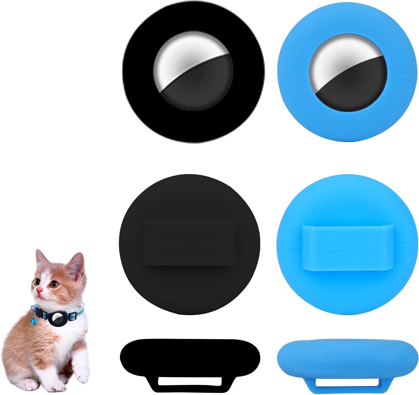 TOYMIS 2 Pcs Pet Collar Holders Compatible with Airtag, Silicone Cat Collar Holder Dog Collar Holder 3/8" Collar Tag Holders for Pets Dog Cat Children Elderly Bags (Black, Blue)  TOYMIS   