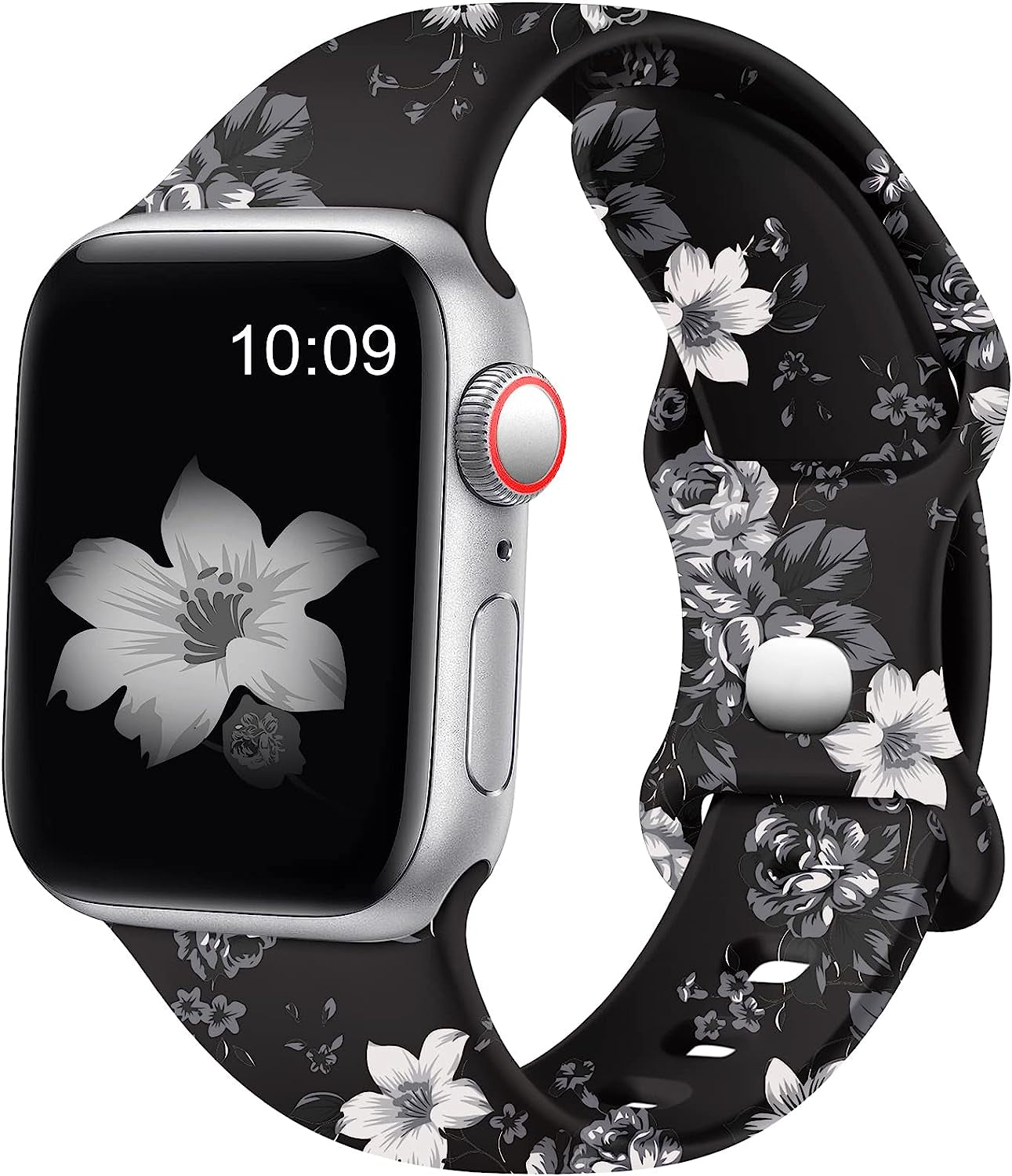 Easuny Compatible with Apple Watch Band 38Mm 40Mm 41Mm 42Mm 44Mm 45Mm 49Mm Women Men, Soft Silicone Double Sided Printed Pattern Sport Replacement Strap Cute for Iwatch SE Series 8 7 6 5 4 3 2 1 Ultra  Easuny Gray Flower 38/40/41mm S/M 