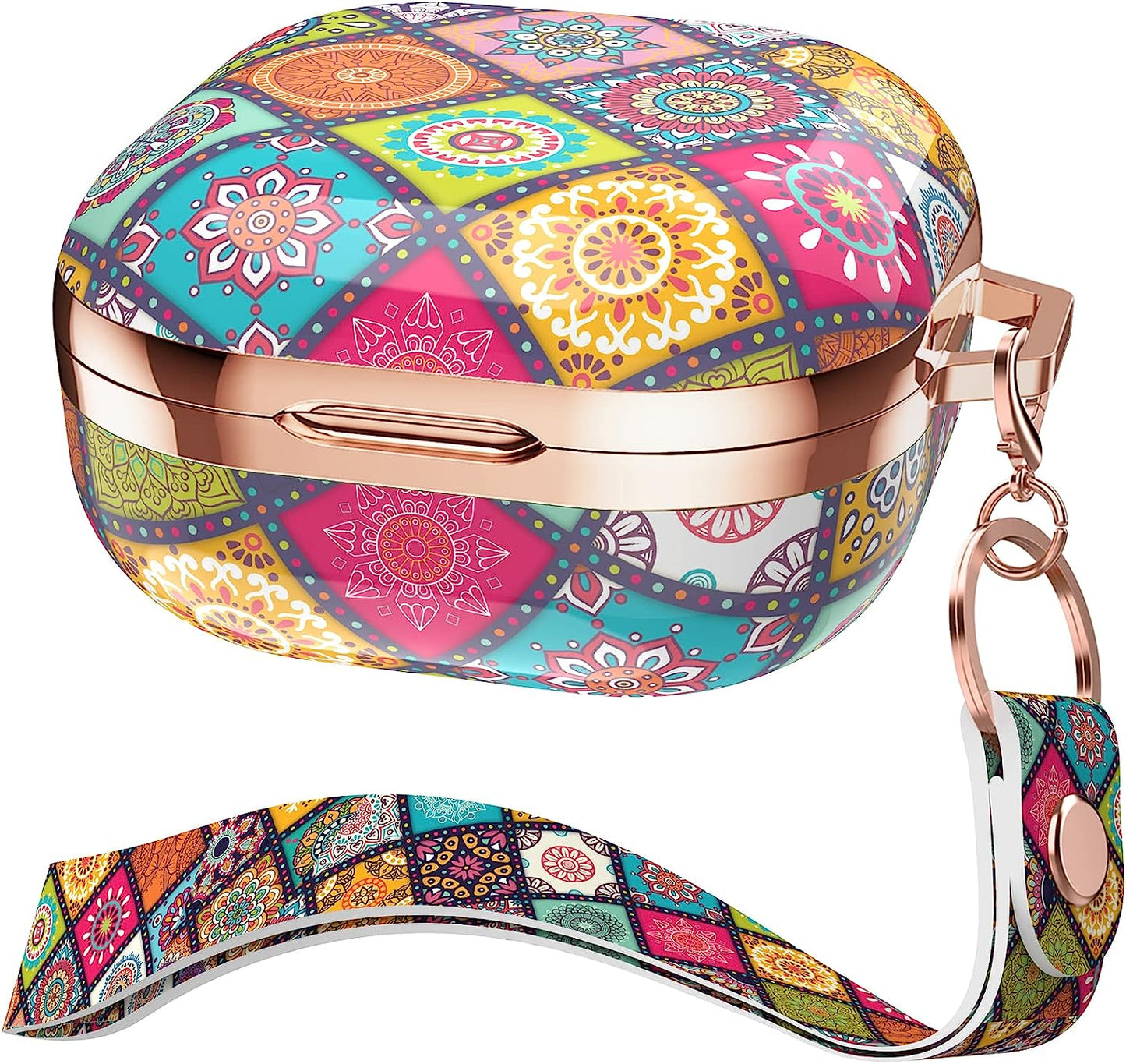 Delidigi for Galaxy Buds 2 Pro Case (2022) / Galaxy Buds Pro Case (2021) / Galaxy Buds 2 Case/Galaxy Buds Live Case Stylish Hard TPU Shockproof Case Cover for Women Girls Samsung Earbuds (Mandala)  Delidigi Boho Case with Wrist Strap  