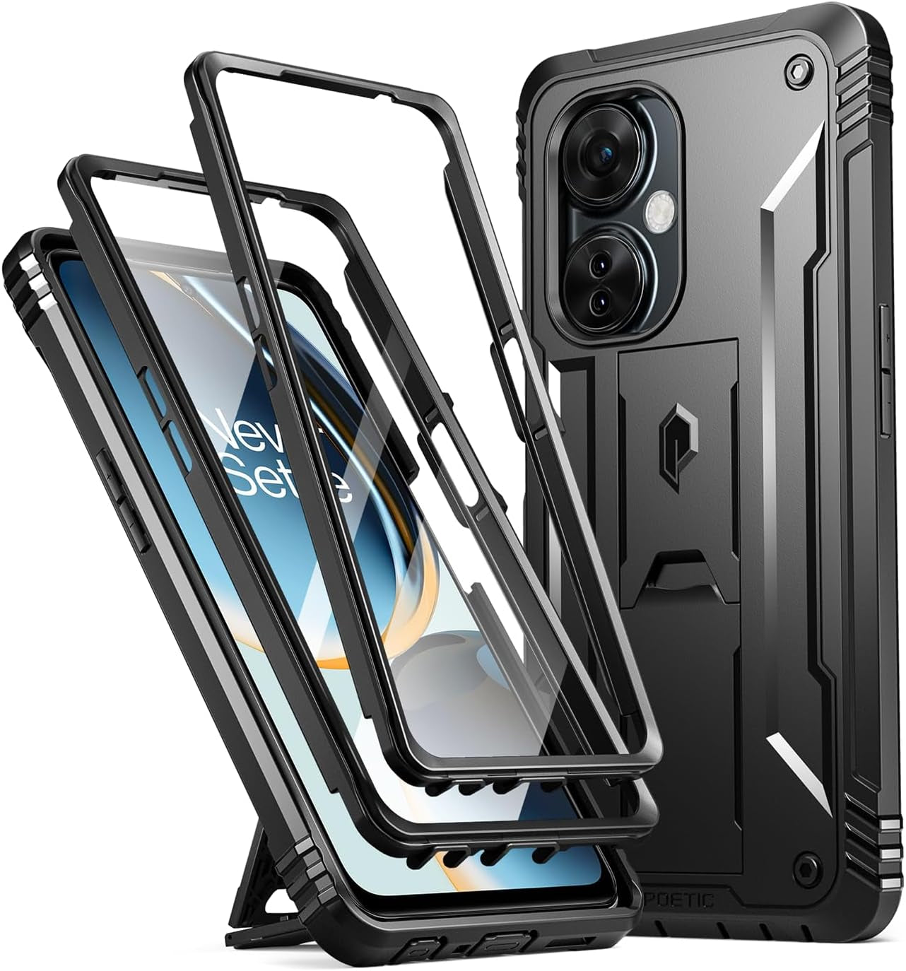 Poetic Revolution Case for Oneplus Nord N30 5G, [20FT Mil-Grade Drop Tested], Full-Body Rugged Dual-Layer Shockproof Protective Cover with Kickstand and Built-In-Screen Protector, Black  Poetic   