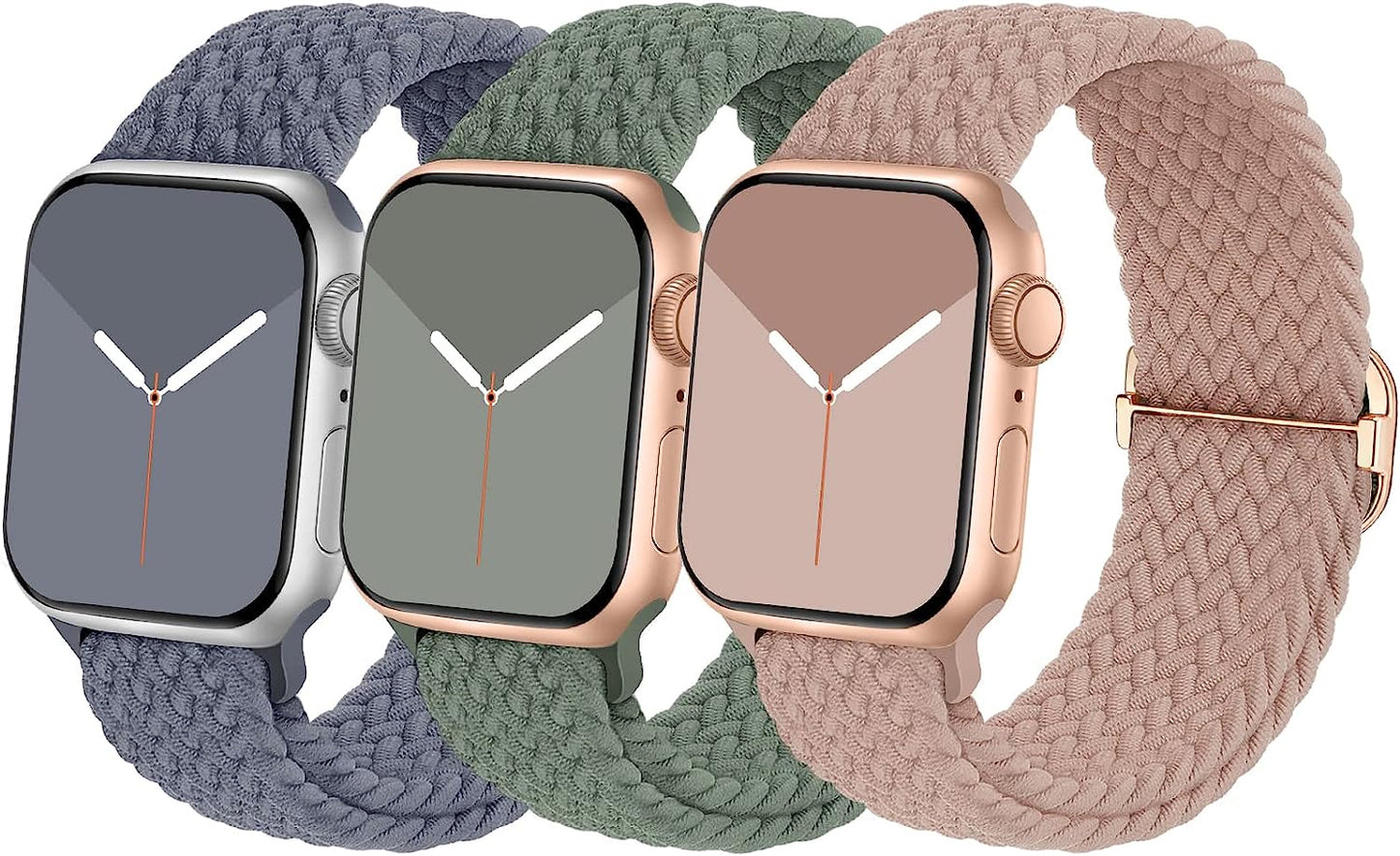 Braided Solo Loop Compatible with Apple Watch Band 38Mm 40Mm 41Mm 42Mm 44Mm 45Mm 49Mm for Women Men, Nylon Elastic Straps Wristbands for Iwatch Series Ultra SE 8 7 6 5 4 3 2 1  Suitisbest Dark Pink/Blue Gray/Cactus 42/44/45mm 