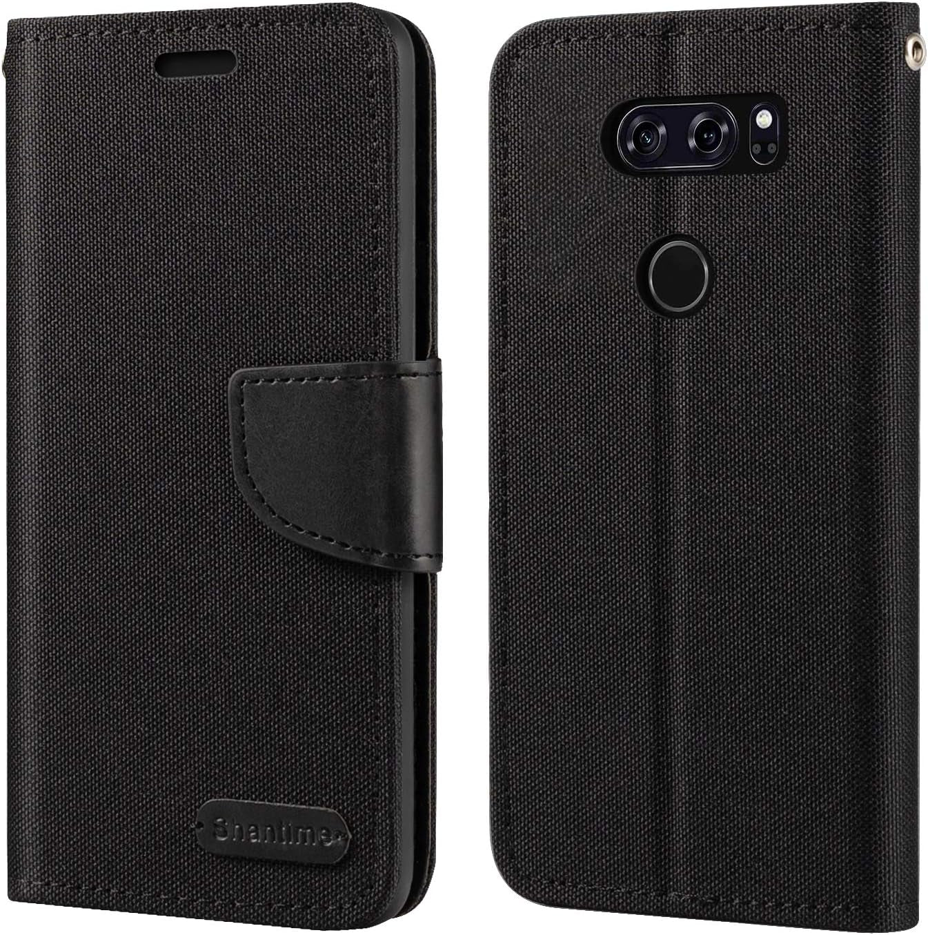 LG V30 Case, Oxford Leather Wallet Case with Soft TPU Back Cover Magnet Flip Case for LG V30 Plus  Shantime Black  