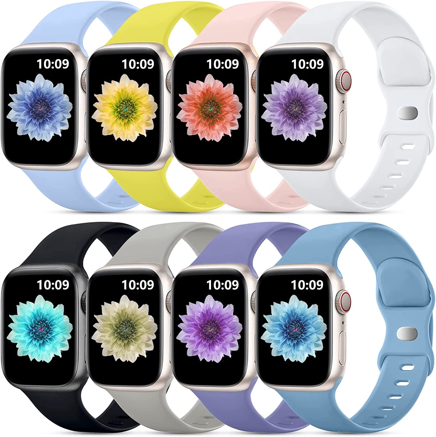 Daqin 8 Pack Sport Bands Compatible with Apple Watch Band 38Mm 40Mm 41Mm 42Mm 44Mm 45Mm 49Mm Women Men,Soft Silicone Waterproof Replacement Strap for Apple Watch Ultra Iwatch Series 8 7 6 5 4 3 2 1 SE  Xuchangjiansenshangmaoyouxiangongsi Black/White/Lavender Gray/Pink Sand/Gray/Lilac/Lake Blue/Lemon 42mm/44mm/45mm/49mm 