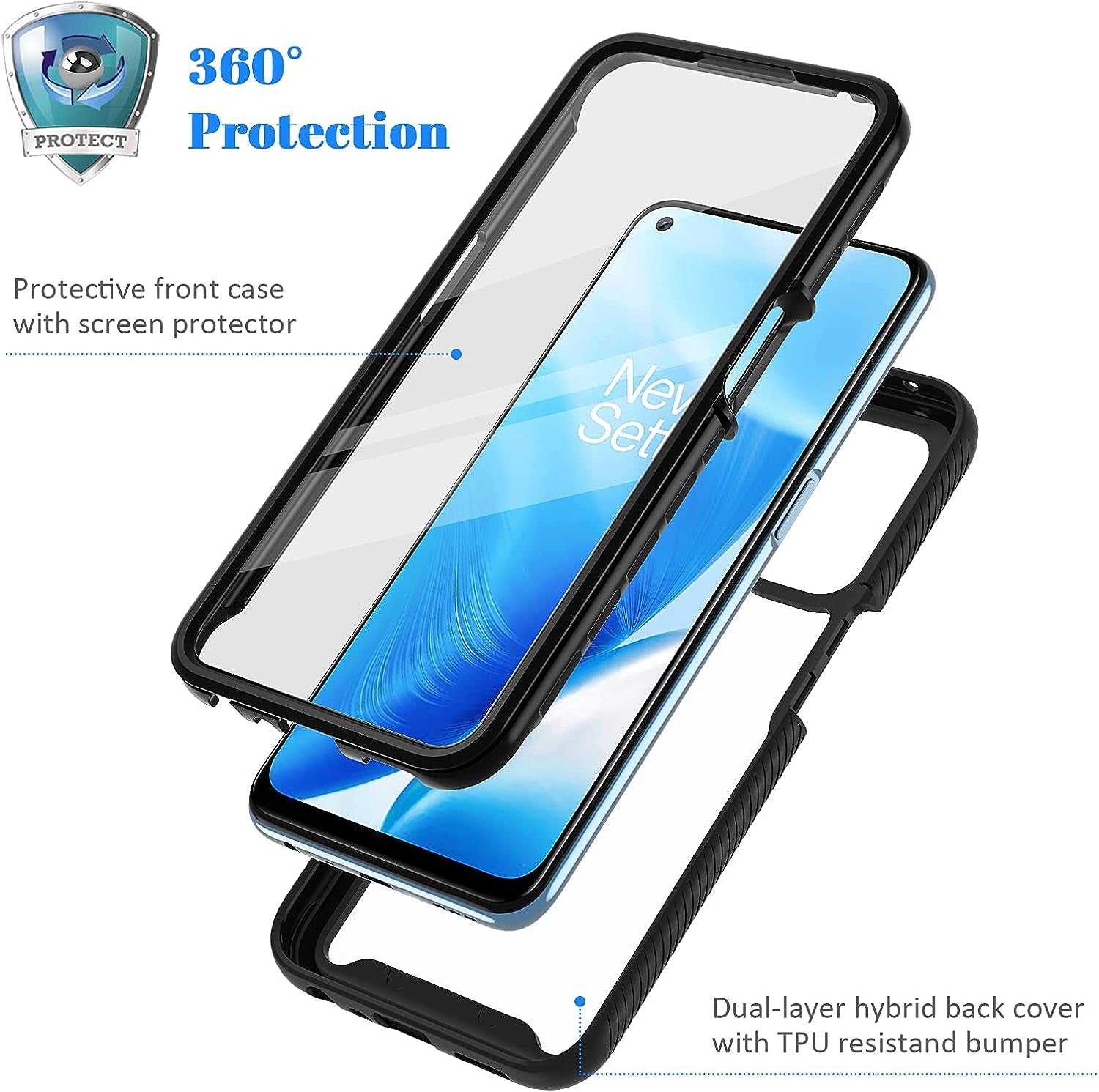 Seacosmo Case for Oneplus Nord N200 5G, Full Body Shockproof Cover [With Built-In Screen Protector] Slim Fit Bumper Protective Case for 1+ Nord N200 5G, Black/Clear  seacosmo   