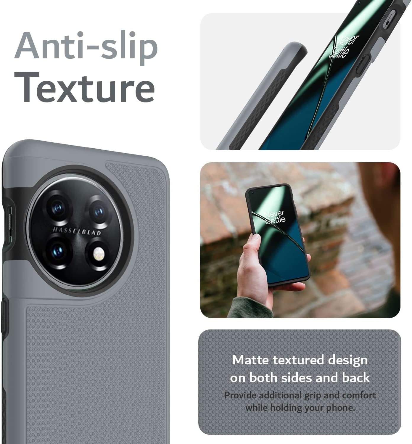 TUDIA Dualshield Grip Designed for Oneplus 11 Case 5G (2023), [Mergegrip] Dual Layer Shockproof Slim Military Grade Non-Slip Tough Heavy Duty Protective Phone Case Cover (Gray)  TUDIA   