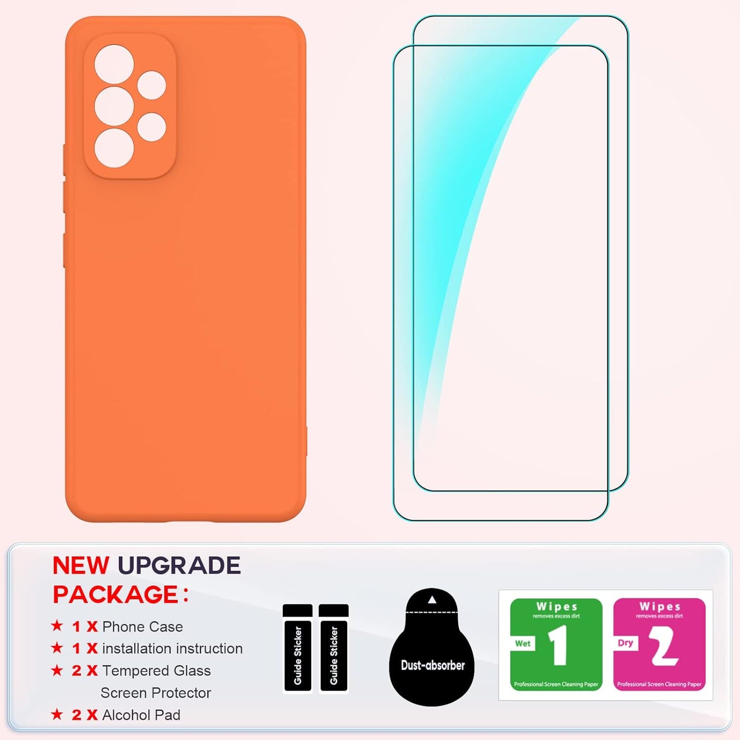 Leyi for Galaxy A53 Case, Case for Galaxy A53 5G with [2 Pack] Tempered Glass Screen Protector, Liquid Silicone Soft Microfiber Liner Cover Phone Case Samsung A53 5G, Orange  LeYi   