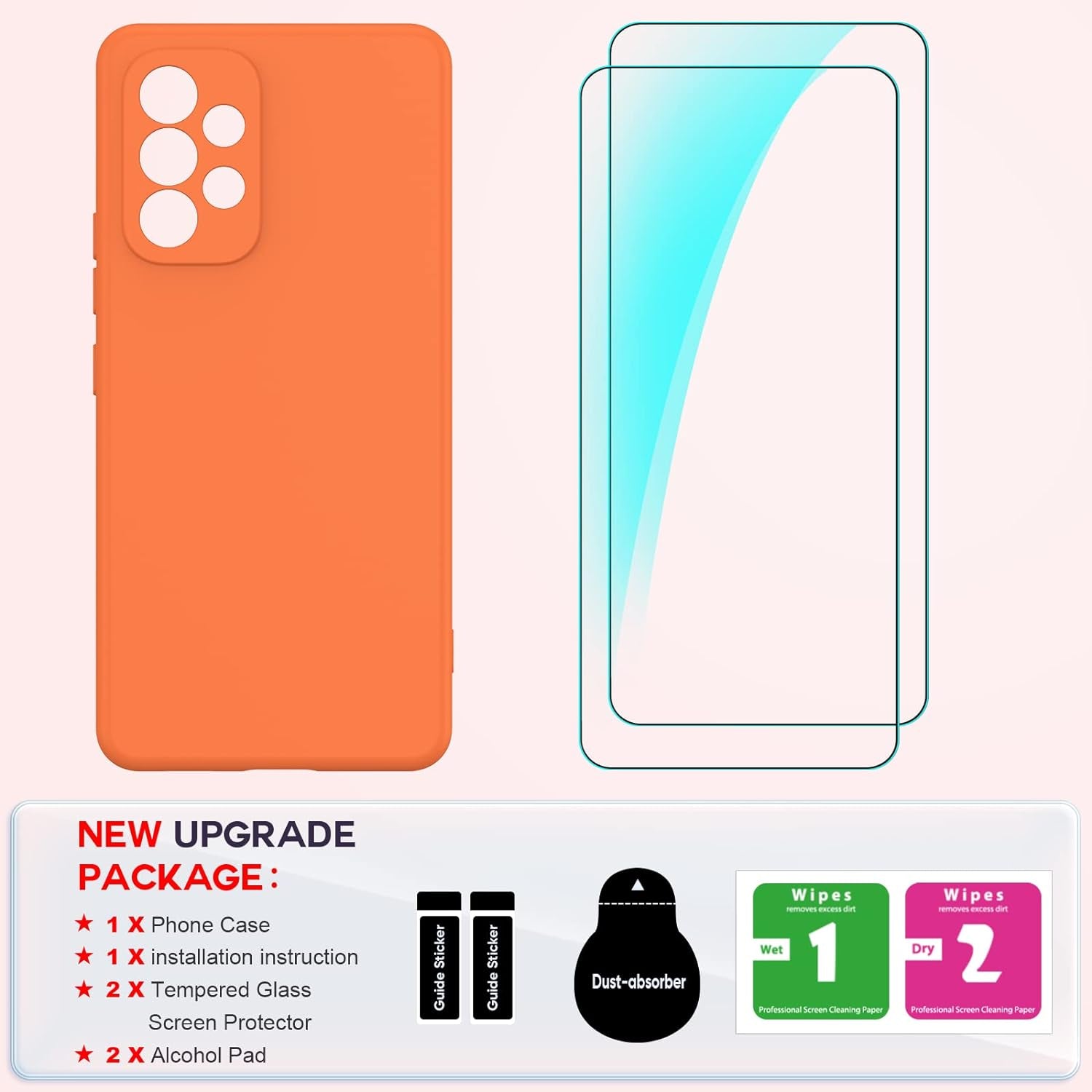 Leyi for Galaxy A53 Case, Case for Galaxy A53 5G with [2 Pack] Tempered Glass Screen Protector, Liquid Silicone Soft Microfiber Liner Cover Phone Case Samsung A53 5G, Orange  LeYi   