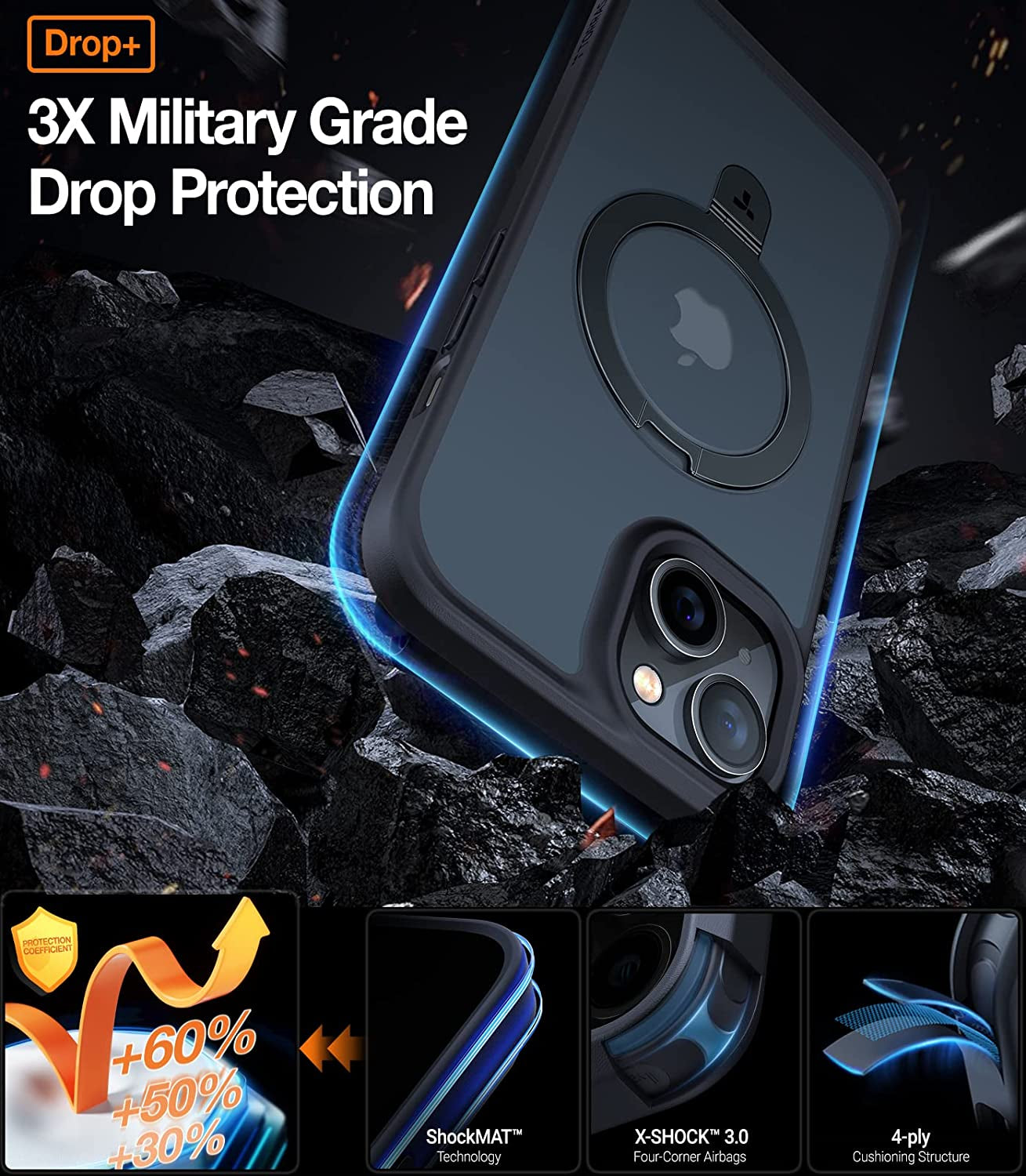 TORRAS Magnetic UPRO Ostand for Iphone 14 Case 6.1 Inch, [Compatible with Magsafe] Matte Hard Back with Soft Silicone Edge Protective yet Slim Kickstand Phone Cases for Iphone 14, Black  TORRAS   