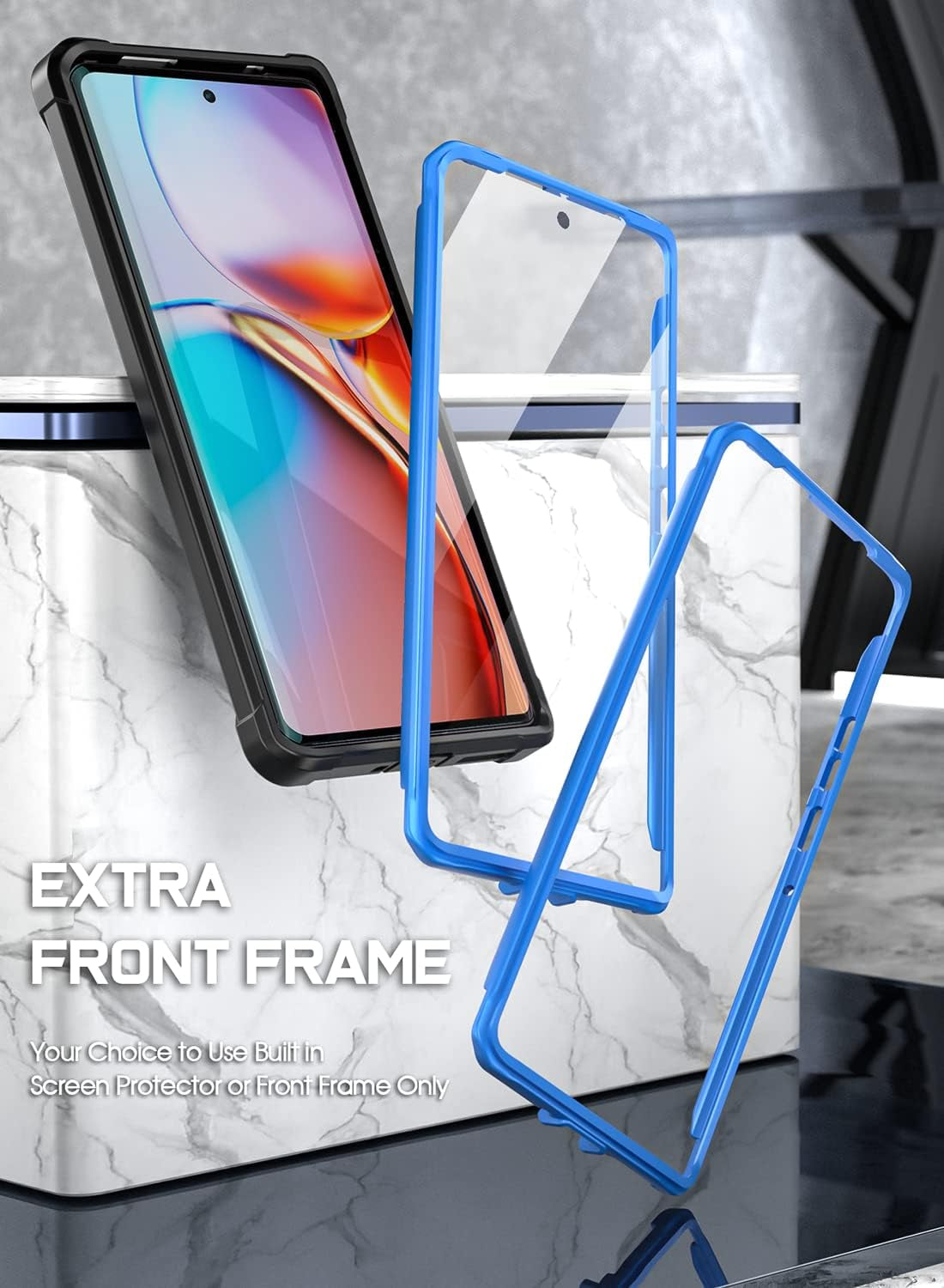 Poetic Guardian Case Designed for Motorola Moto Edge plus 5G 2023 [Not for 2022 Version], [20FT Mil-Grade Drop Tested], Full Body Hybrid Shockproof Bumper Cover with Built-In Screen Protector, Blue  Poetic   