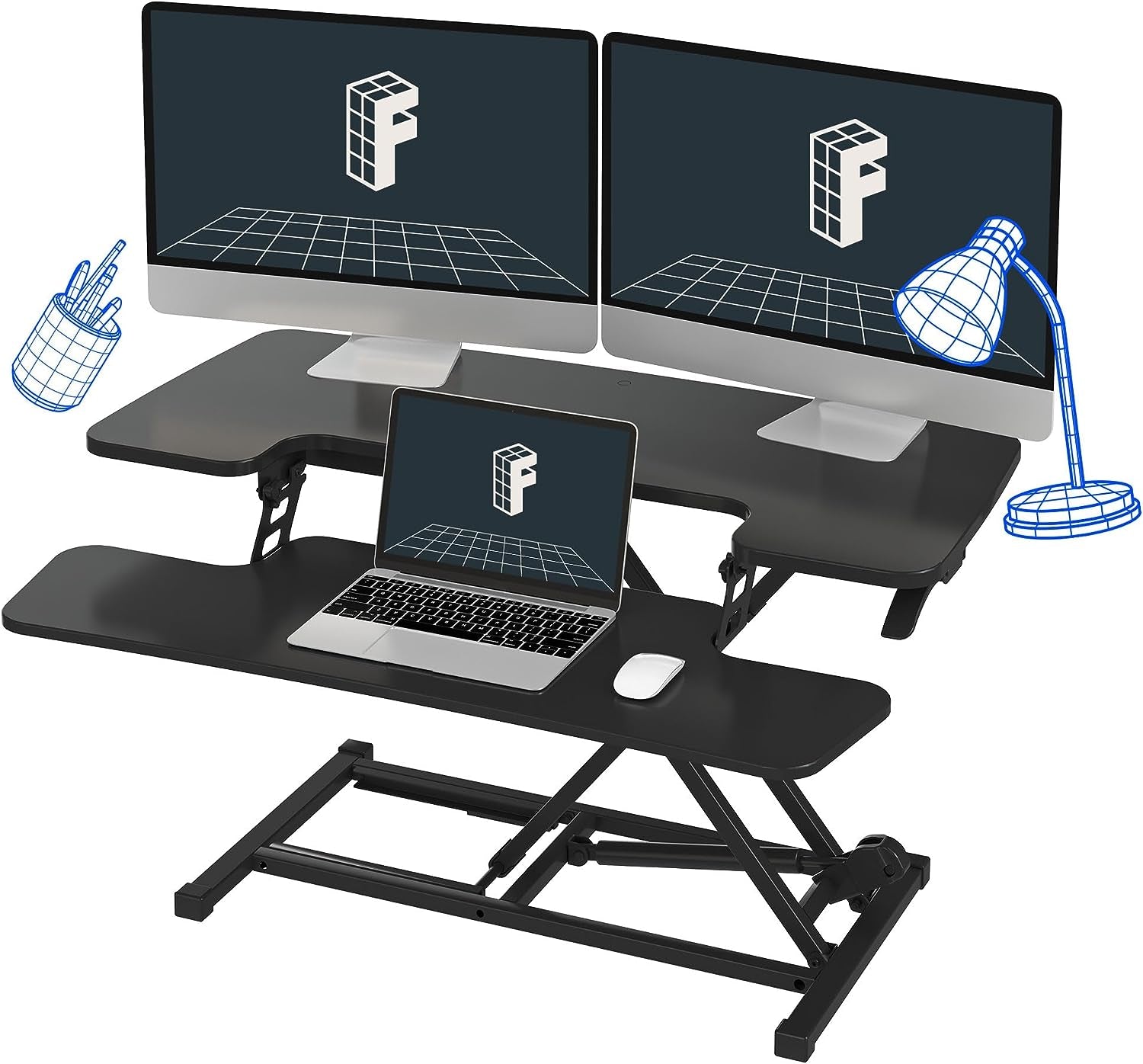 FLEXISPOT 28'' Black Height Adjustable Standing Desk Converter Sit-To-Stand Desk Riser with Wide Keyboard Tray Workstation for Home and Office  FLEXISPOT Black 35'' 