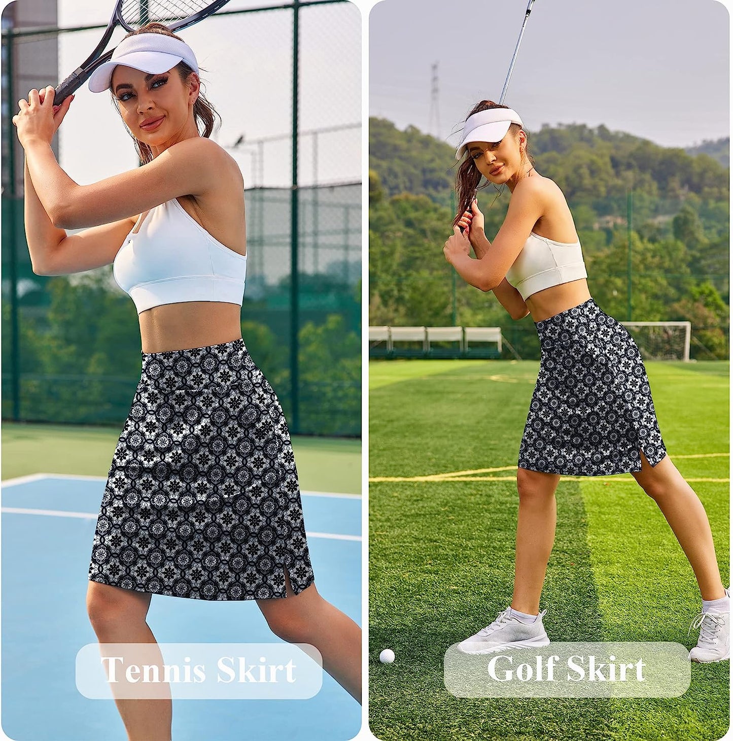 Women'S 20" Knee Length Tennis Skorts Skirts SPF Elastic Athletic Skorts with Shorts Golf Skirt with Pocket Casual Skorts  COOrun   