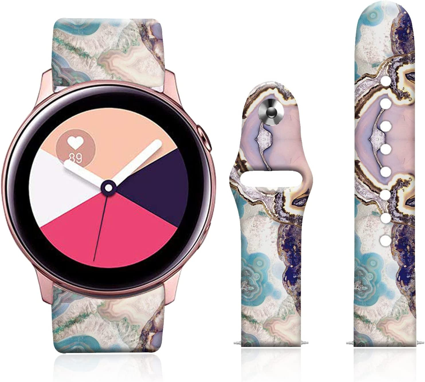 20MM Silicone Sport Bands Compatible for Samsung Galaxy Watch 4 40Mm 44Mm/Classic 42Mm 46Mm/Watch 3 41Mm, Active 2 Watch Bands /Gear S2, FTFCASE Turquoise Pattern Strap for Women Men Girls  FTFCASE Marble Pattern  