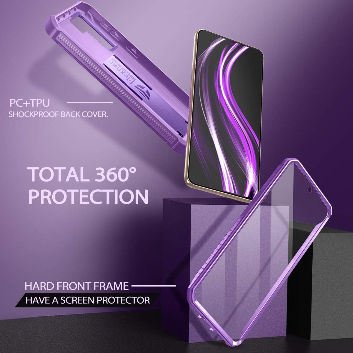 Dexnor for Samsung Galaxy S21+ plus Case, [Built in Screen Protector and Kickstand] Heavy Duty Military Grade Protection Shockproof Protective Cover for Samsung Galaxy S21 plus 5G, 6.7 Inch Purple  Dexnor   