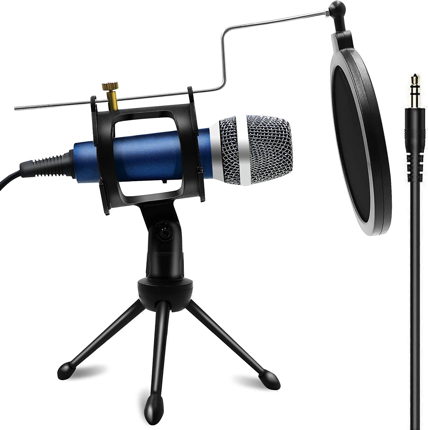LOOYUAN Condenser Recording Microphone 3.5Mm Plug and Play PC Microphone, Broadcast Microphone for Computer Desktop Laptop MAC Windows Online Chatting Podcast Skype Youtube Game  LOOYUAN blue  