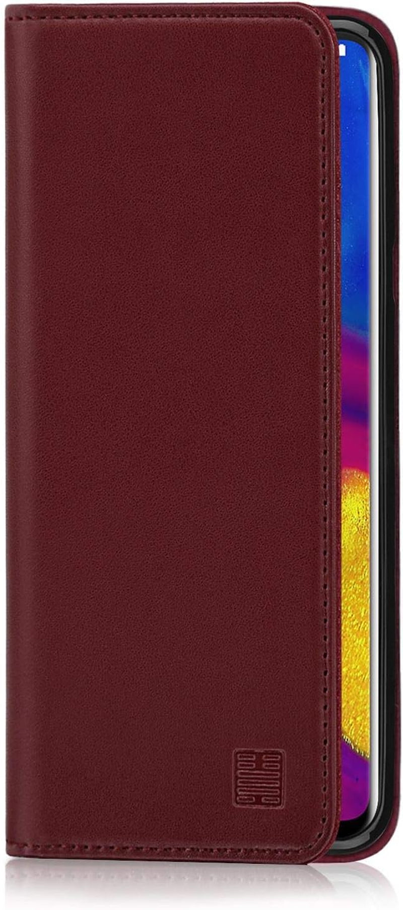 32Nd Classic Series - Real Leather Book Wallet Case Cover for LG V40 Thinq, Real Leather Design with Card Slot, Magnetic Closure and Built in Stand - Burgundy  32ndShop   