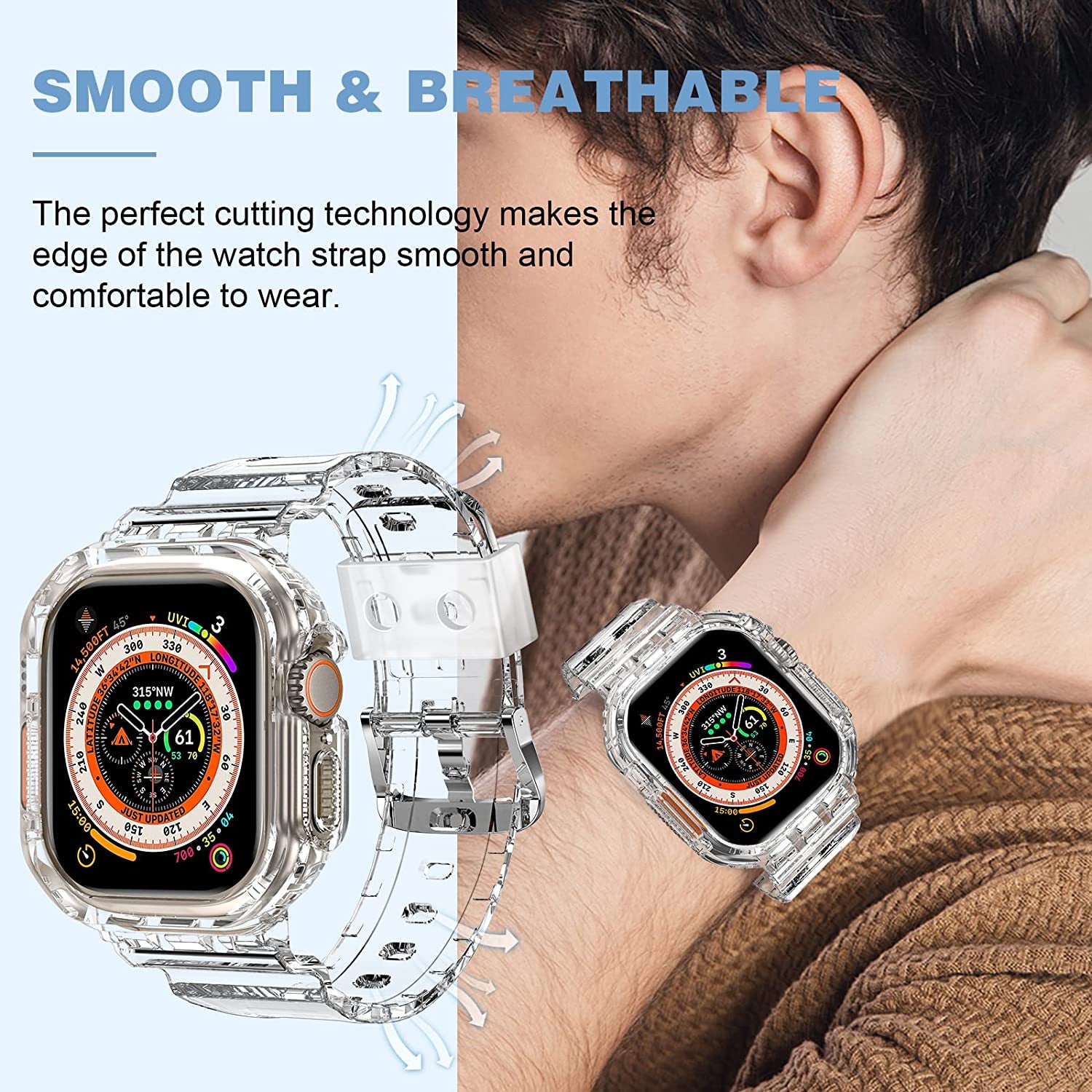 XYF Compatible for Crystal Clear Apple Watch Bands, 45Mm 44Mm 42Mm 41Mm 40Mm 38Mm 49Mm with Bumper Case for Men Women Jelly Sport Case and Band for Iwatch Ultra Series 8 7 SE/6 5 4 3 2 1  XYF   