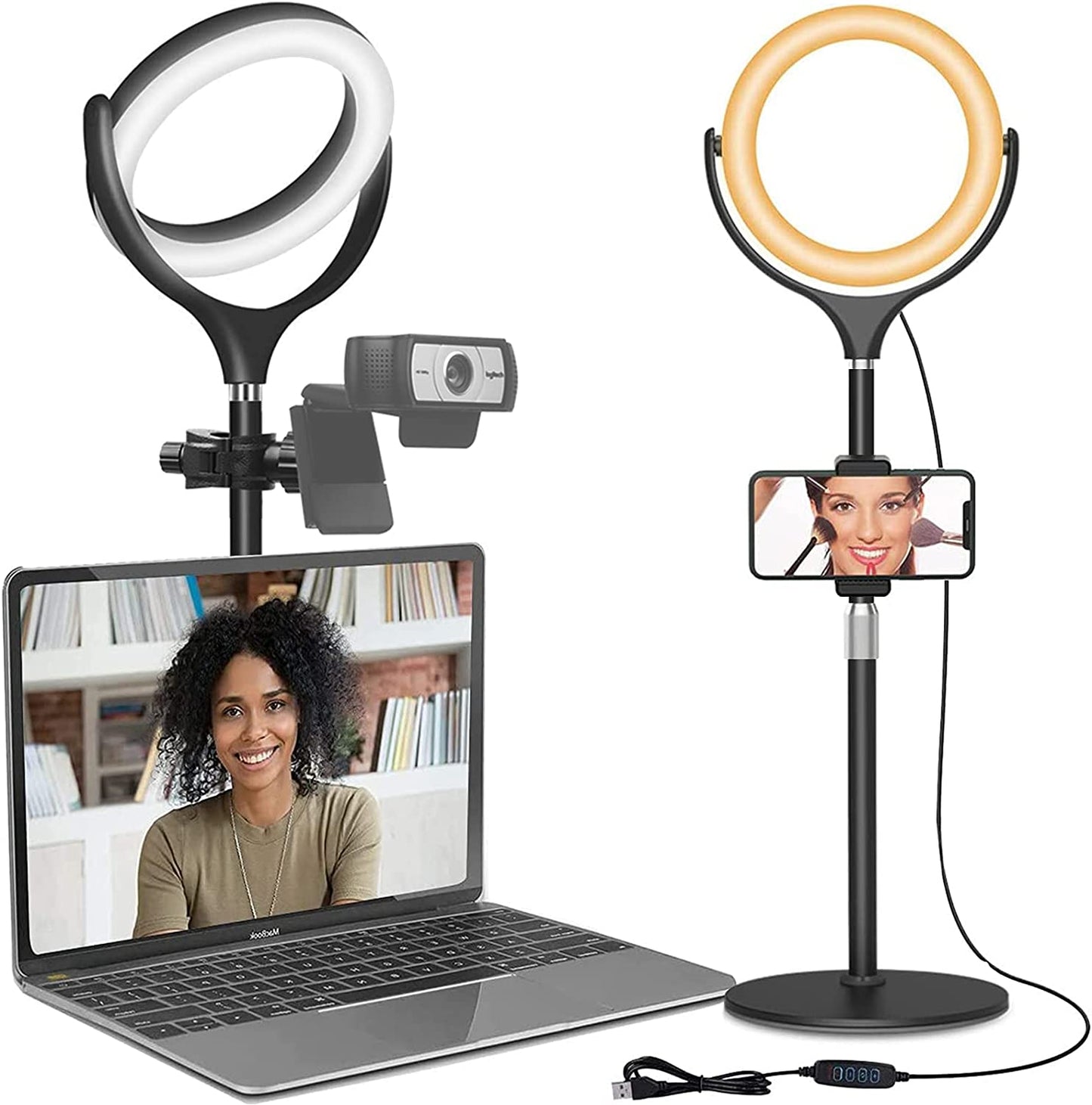 Computer Ring Light for Video Conference Lighting, Desktop Ring Lights with Stand for Laptop Zoom Light, Online Virtual Meeting, Video Call, Selfie Light for Phone Video Recording, Makeup, Live Stream  Yarrashop   