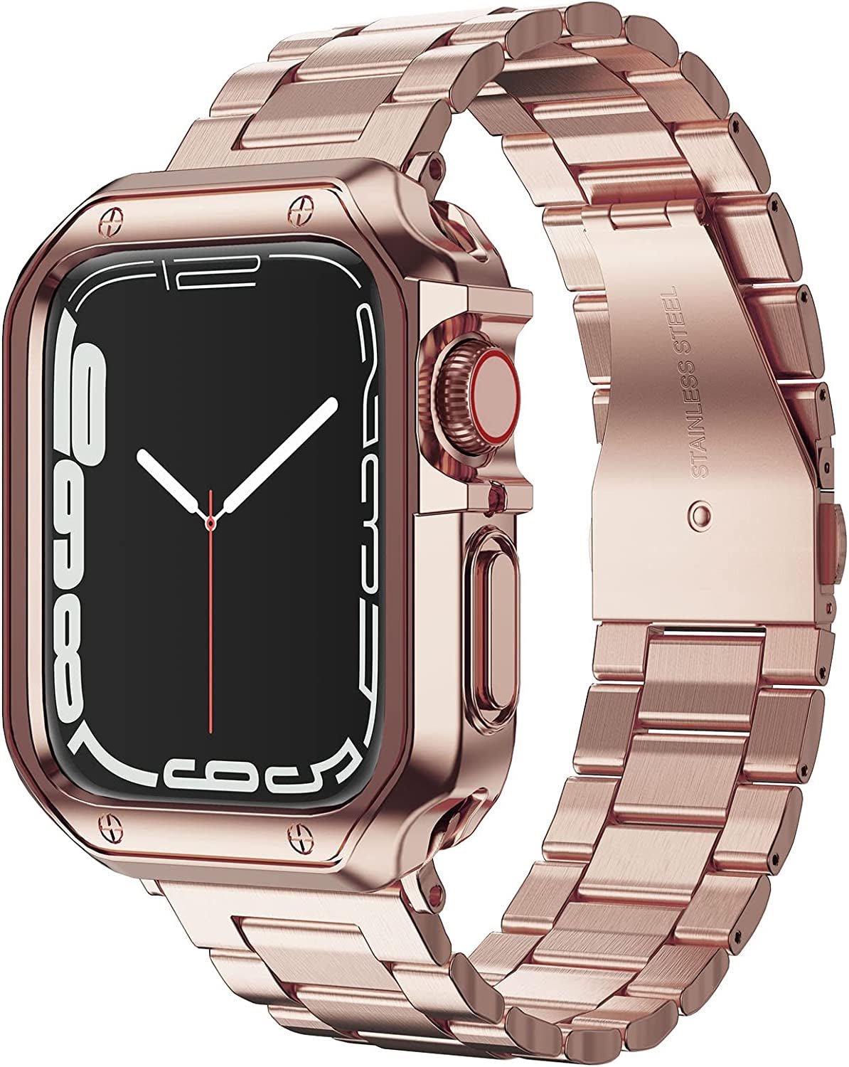 MRYUESG Compatible with Apple Watch Band and Case, Stainless Steel Metal Chain with TPU Cover, Smart-Watch Link Bracelet Strap, Wrist-Band for I-Watch Series 8 7 6 5 4 3 2 1 SE SE2  MRYUESG Rose Gold 38/40/41mm 