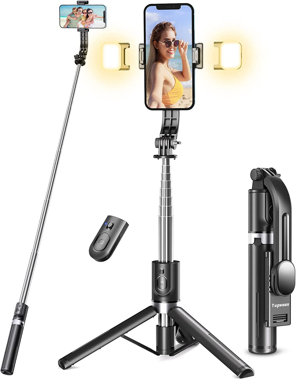 44.9 Inch Selfie Stick with Reinforced Tripod - 2 Fill Lights, Tupwoon Extendable & Portable Phone Tripod with Remote, Compatible with Iphone 14 Pro Max/13/12/11 Samsung Android  Tupwoon   