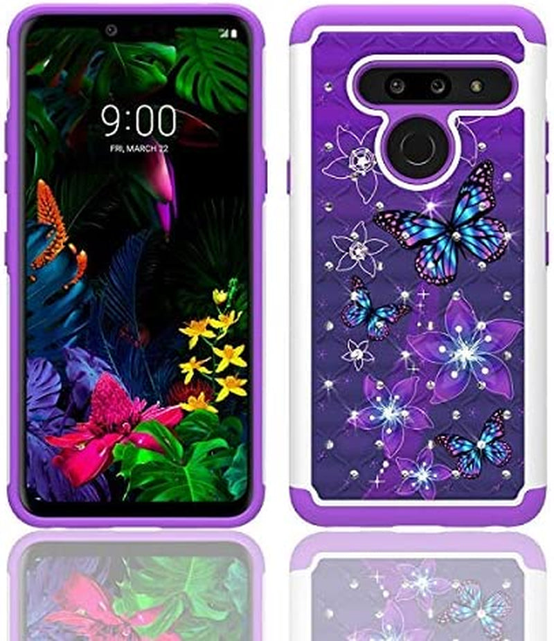 Tommulti [Butterfly Series Case for LG G8 Thinq, Phone Case for LG G8, Studded Rhinestone Crystal Bling Cover Case (Black-Gold Butterfly)  Wireless Purple-Blue Butterfly  