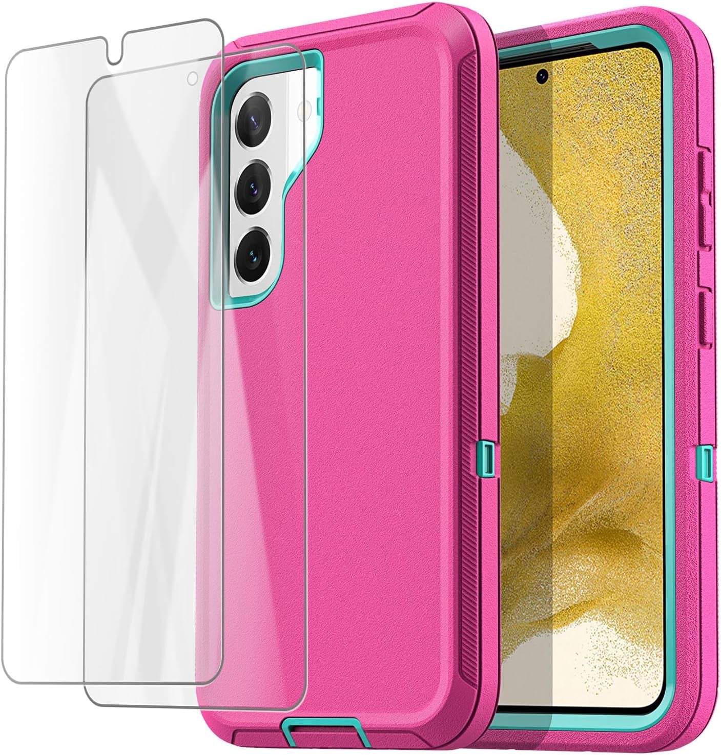 Aicase for Samsung Galaxy S22 Case with Screen Protector,Heavy Duty Drop Protection Full Body Rugged Shockproof/Dust Proof Military Protective Tough Durable Phone Cover for Samsung S22 6.1“_5  AICase Pink With Screen Protector  