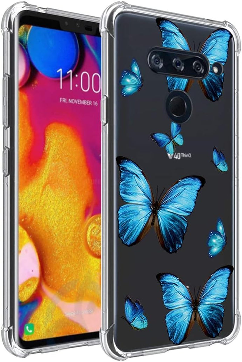 Yerebel Case for LG V40/V40 Thinq Case V405UA0 Cute Case, Clear Flexible Bumper TPU Soft Rubber Silicone Cover Phone Case for LG V40 Thinq (Blue Butterfly)  Yerebel   