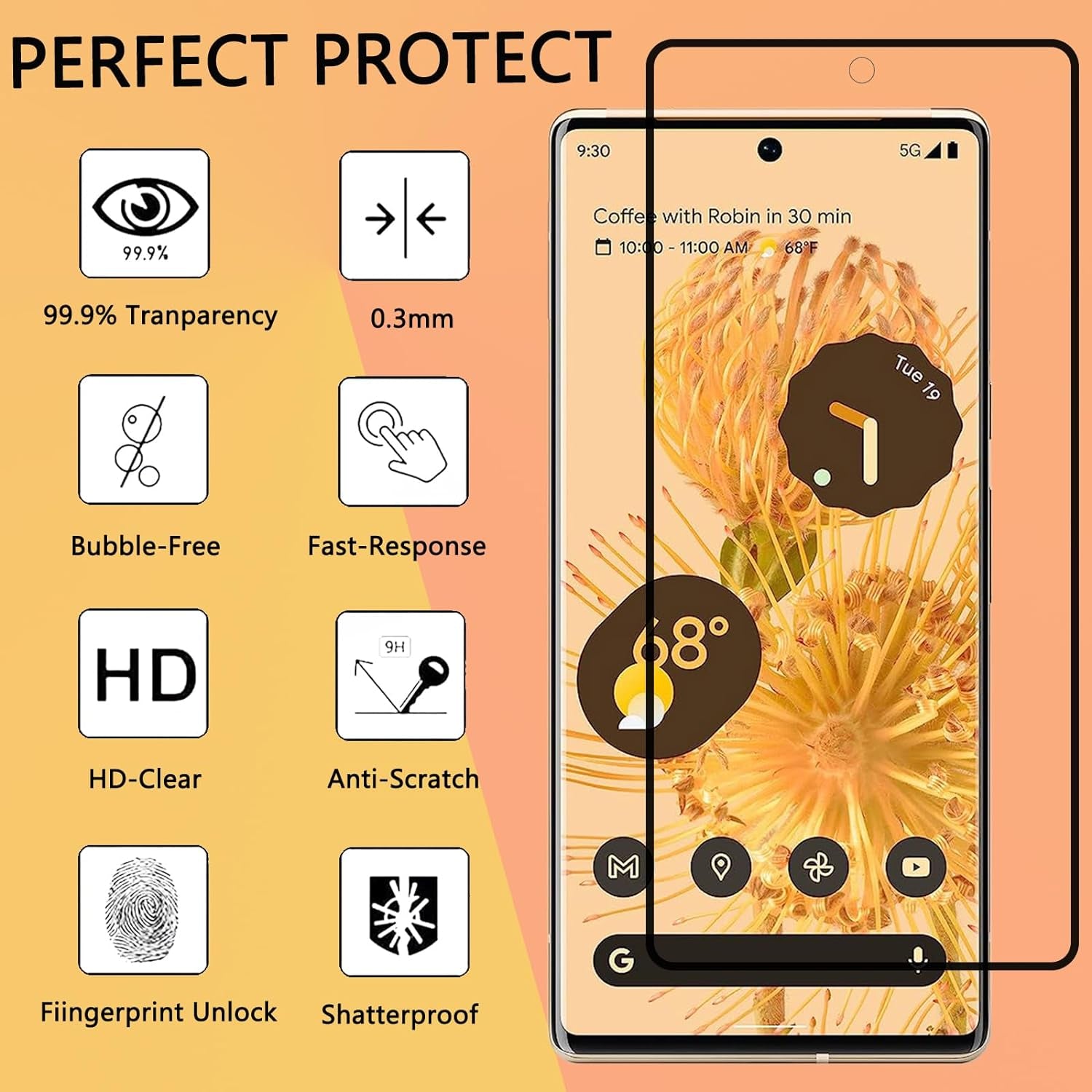 [2+2 Pack] for Google Pixel 6 Pro Screen Prote and Camera Lens Protector, 9H Tempered Glass, Ultra Clear Screen Protector, anti Scratch, Bubble Free, HD Clear, Fingerprint Support  GUMANYU   