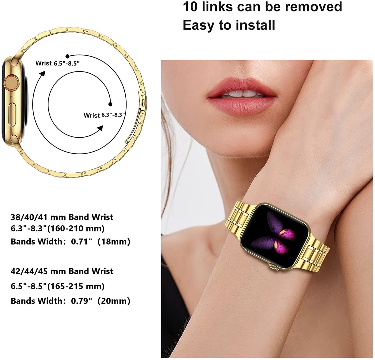 Miohhr Solid Stainless Steel Band Compatible with Apple Watch 49Mm 45Mm 44Mm 42Mm 41Mm 40Mm 38Mm, Metal Strap for Iwatch Series Ultra 8 7 6 5 4 3 2 1 SE Women and Men  MioHHR   