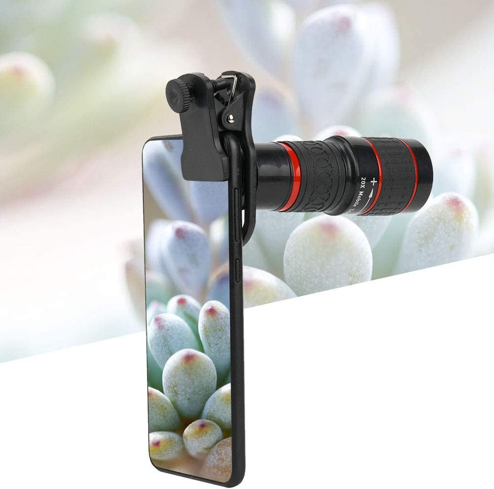 Phone Camera Lens Telephoto Lens 20X Long Focus Zoom Telephoto Lens with Clip for Smart Phone Tablet PC Black  Fydun   