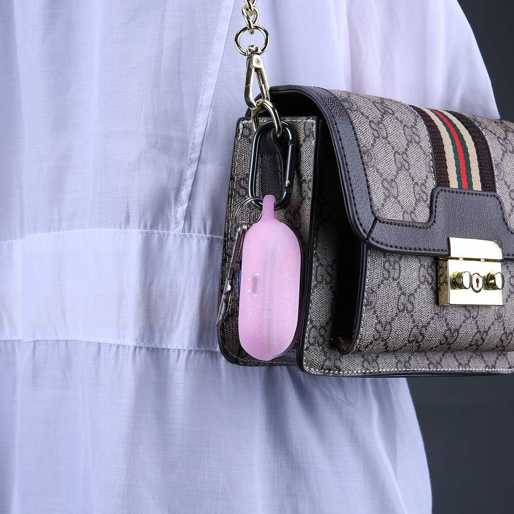 Fironst Silicone Case for Galaxy Buds (Plus), with Carabiner Protective Cover Soft and Shock Resistant Compatible with Fast Wireless Charging for Samsung Galaxy Earbuds & Buds+ 2020 (Glittery Pink)  Fironst   