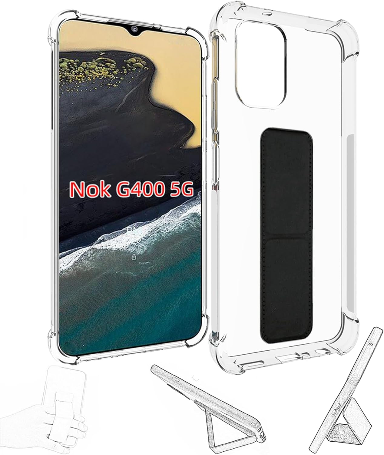 Jioeuinly for Sony Xperia 1 V Case Compatible with Sony Xperia 1 V Phone Case Cover [Adhesive Folding Support] [Shockproof Protection] Clear  jioeuinly Nokia G400  