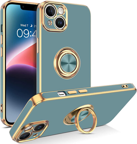 VENINGO Iphone 14 Case,Phone Cases for Iphone 14,Slim Fit Soft 360° Ring Holder Kickstand Magnetic Car Mount Supported Easy Clean Shockproof Protective Cover for Apple Iphone 14 6.1", Blue Grey/Golden  VENINGO RN266-Grey  