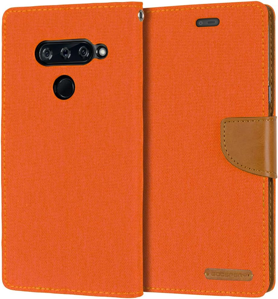 GOOSPERY Canvas Wallet for LG V40 Thinq Case (2018) Denim Stand Flip Cover (Orange)  GOOSPERY   