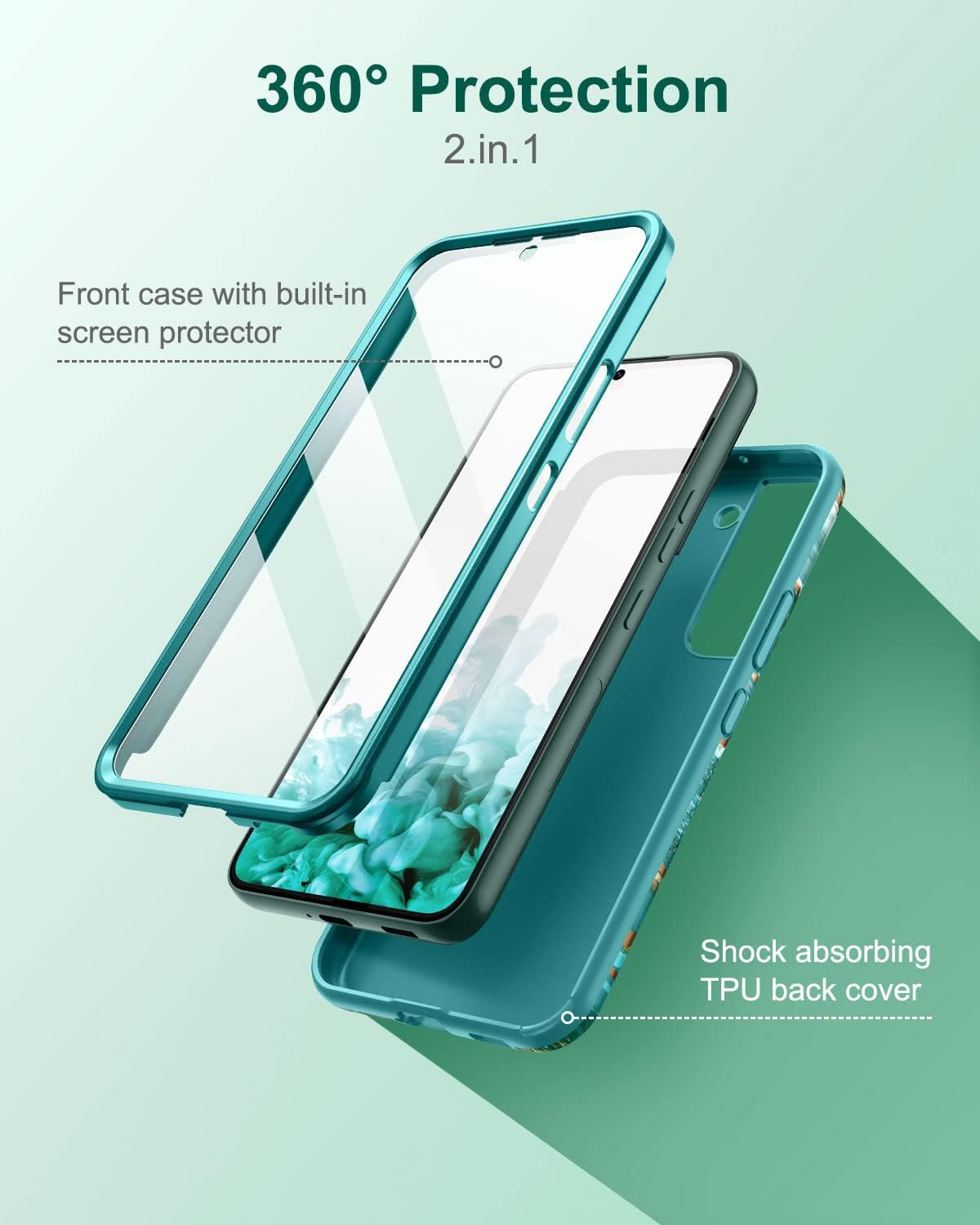 SURITCH for Samsung Galaxy S22 Case, [Built-In Screen Protector] Full Body Protection Shockproof Rugged Bumper Slim Soft Silicone Protective Cover for Galaxy S22 6.1 Inch (Green Mandala)  SURITCH   