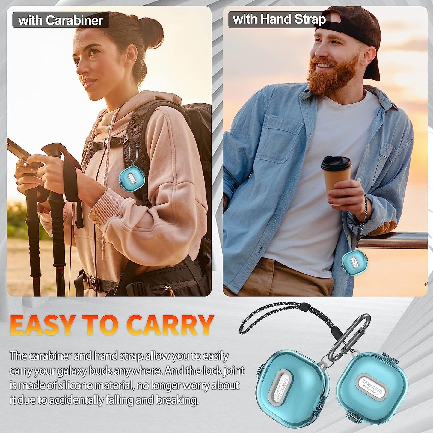 [Upgrade Lock]Case for Samsung Galaxy Buds2 Pro Case(2022)/Galaxy Buds 2 Case(2021)/Galaxy Buds Live Case(2020)/ Galaxy Buds Pro Case(2021),Hard Shell Protective Cover with Lanyard/Keychain-Clear Blue  AIBEAMER   