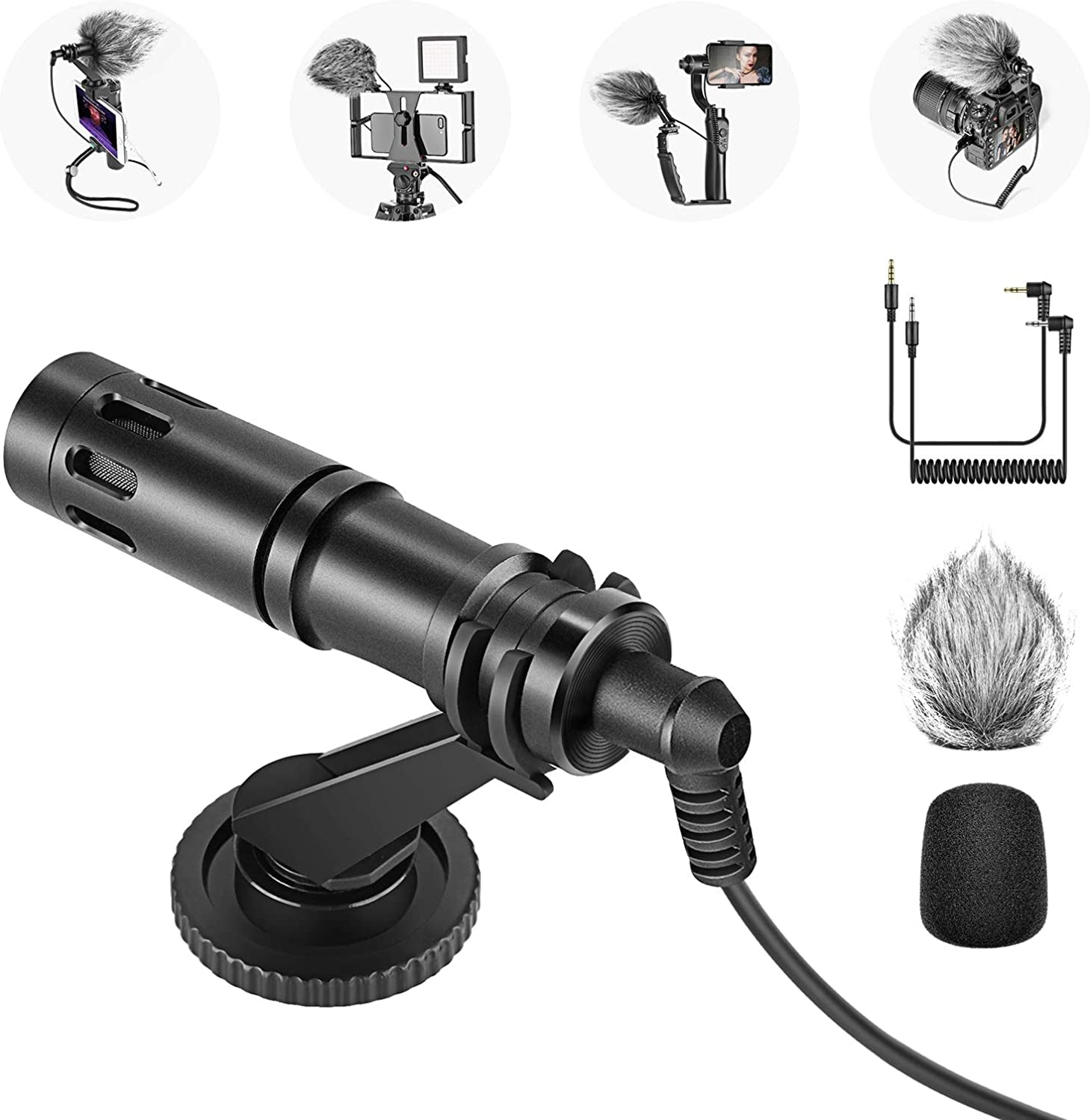 Neewer CM14 Microphone for Phone, Mini On-Camera Video Microphone with Mic Mount, Windscreen, Audio Cables Compatible with Iphone/Android Phone/Dslr Camera/Camcorder (Adapter for Iphone Not Included)  Neewer   