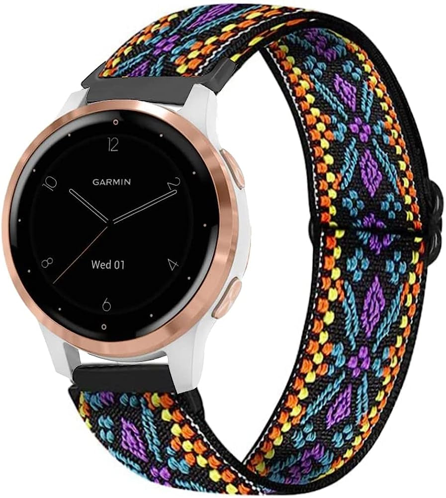 Krudary Elastic Bands Compatible with 18Mm Garmin Vivoactive 4S / Vivomove 3S/ Venu 2S , Soft Stretch Nylon Loop Bracelet Watch Strap Replacement Watchband for Garmin Forerunner 255S/255S Music  Krudary Embroidery Blue  