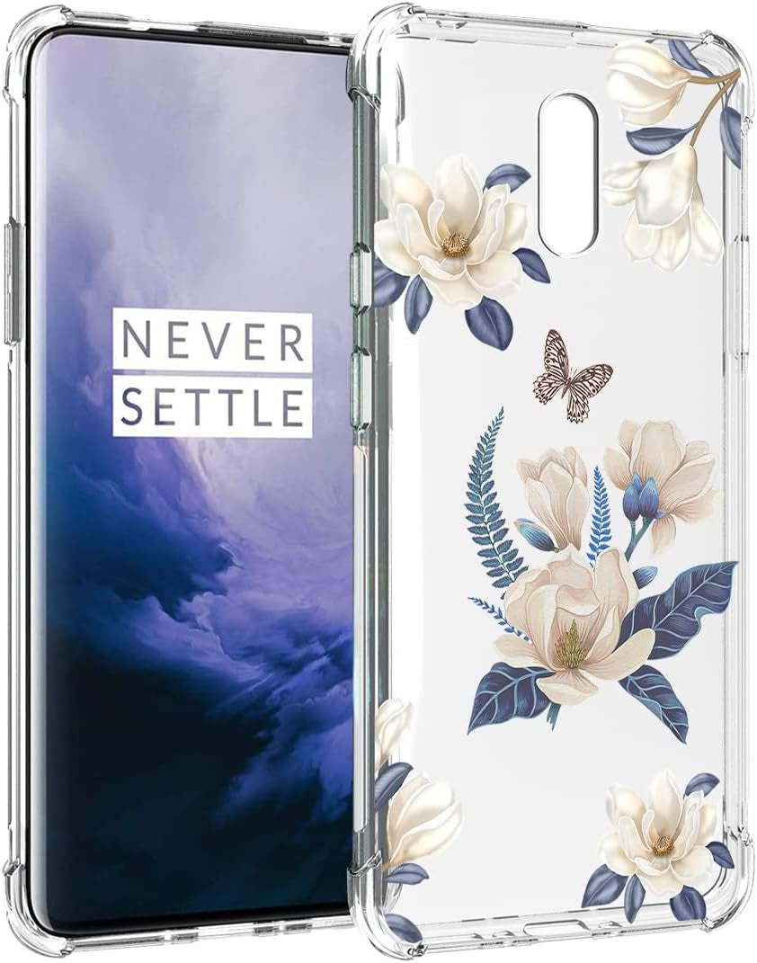 Vokuha for Oneplus 7 Gm1901/Oneplus 6T A6010 Case for Girls Women, Cute Clear Slim Shockproof Pattern Soft Flexible TPU Rubber Back Phone Protective Cover Cases for Oneplus 6T (White Flower)  Vokuha   