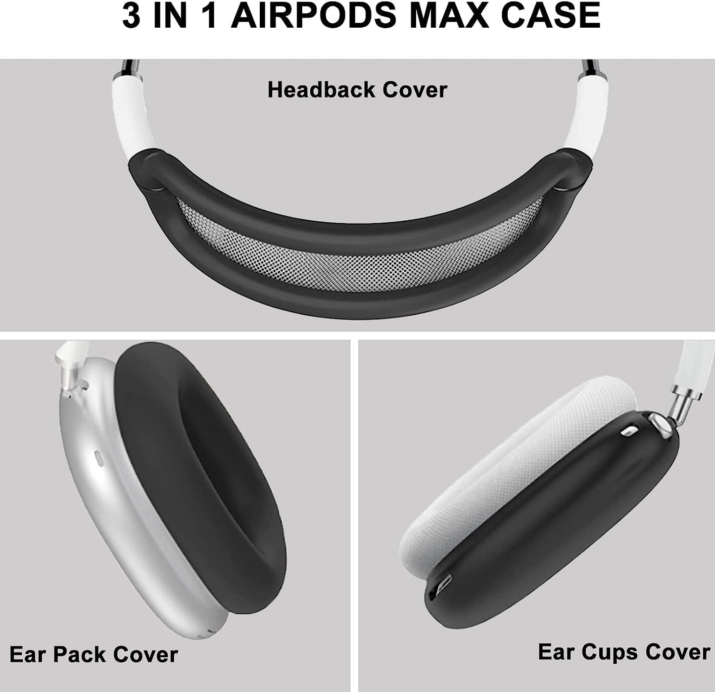 VAEKNVG for Apple Airpods Max Case Cover, Soft Silicone Anti-Scratch Ear Pad Case Cover/Ear Cups Cover/Headband Cover for Airpods Max, Shockproof Protective Earbuds Accessories for Airpods Max(Black)  VAEKNVG   