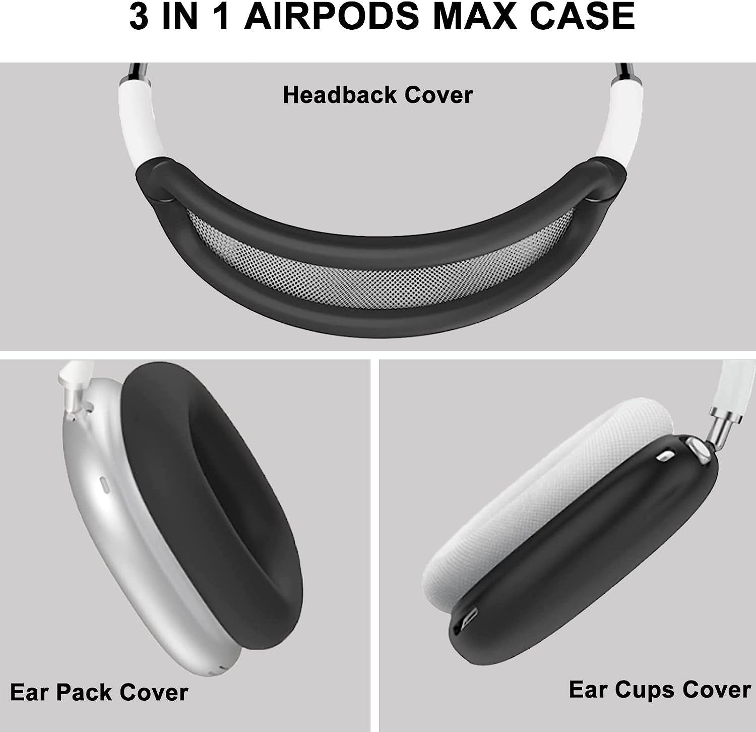 VAEKNVG for Apple Airpods Max Case Cover, Soft Silicone Anti-Scratch Ear Pad Case Cover/Ear Cups Cover/Headband Cover for Airpods Max, Shockproof Protective Earbuds Accessories for Airpods Max(Black)  VAEKNVG   
